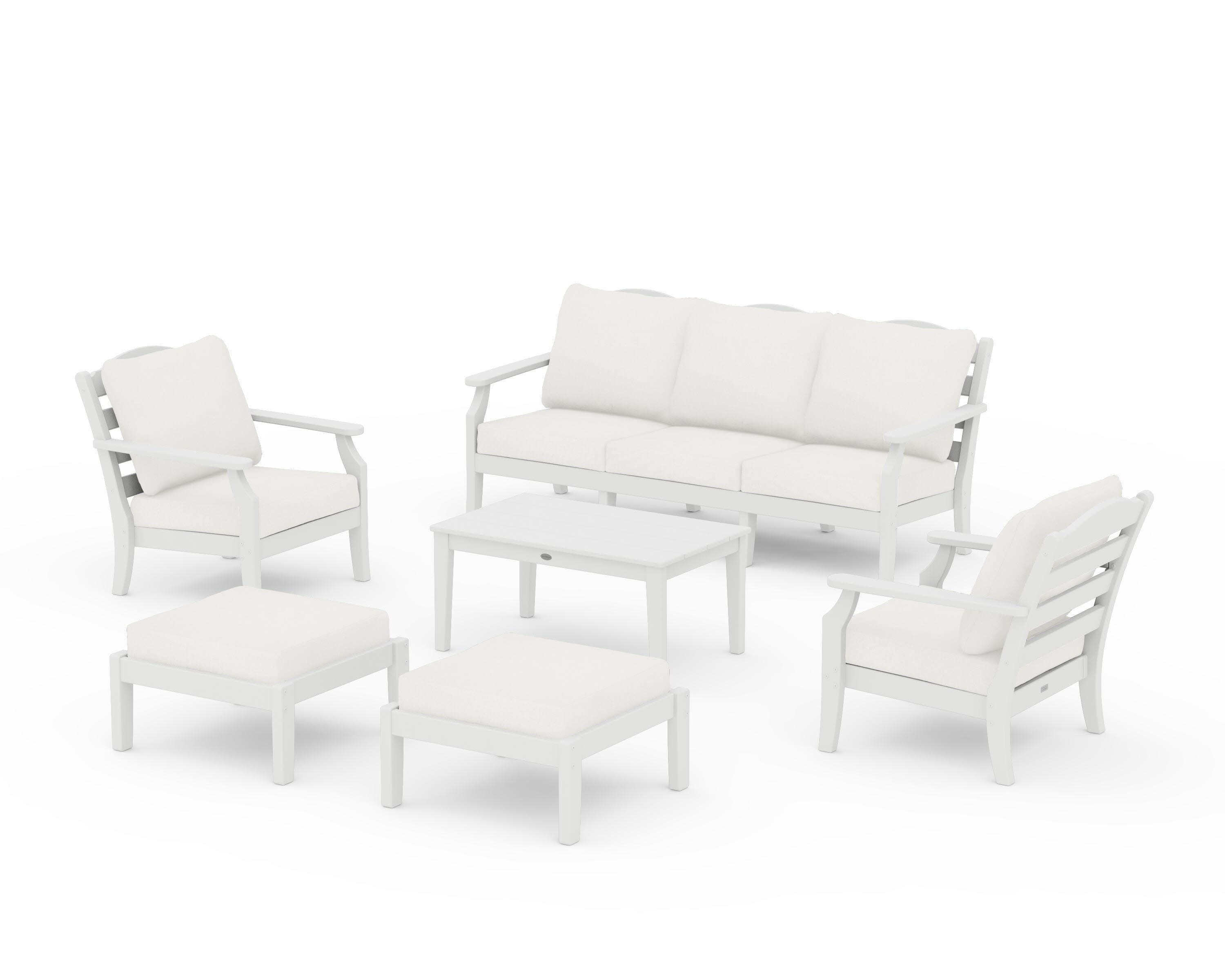Savannah 6-Piece Lounge Sofa Set in White / Natural Linen