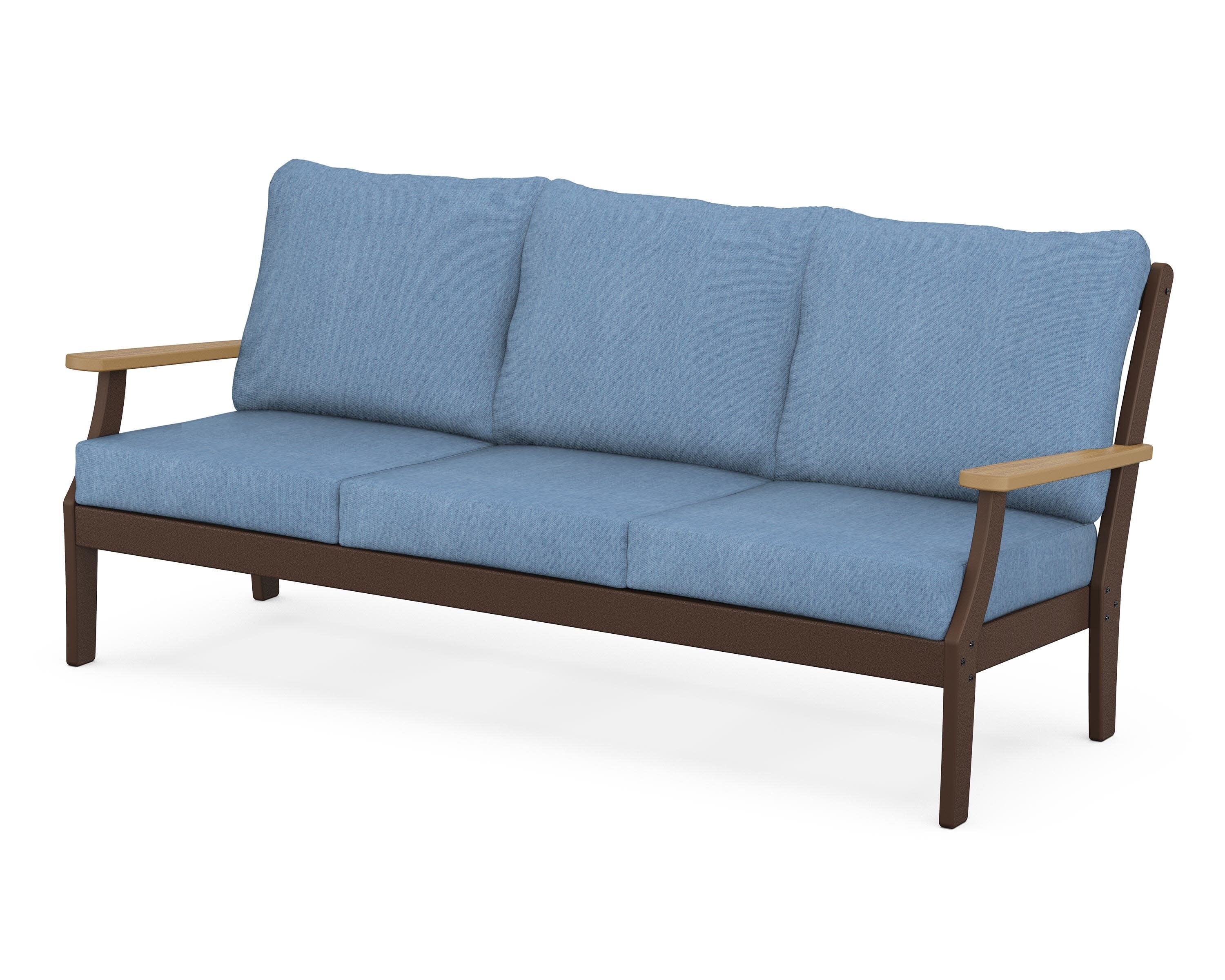 Braxton Deep Seating Sofa in Mahogany / Natural / Sky Blue