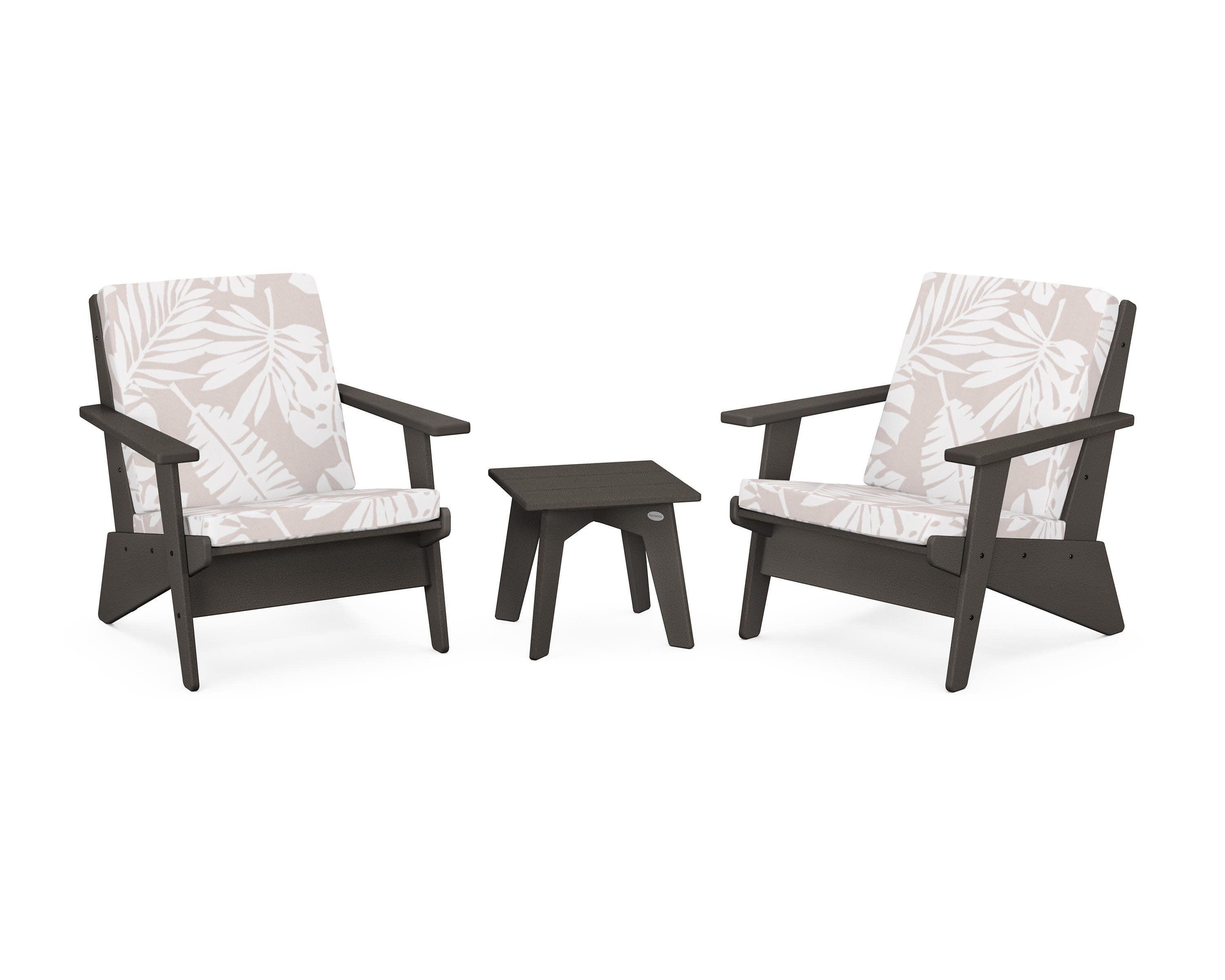 Riviera Modern Lounge 3-Piece Set in Vintage Coffee / Leaf Dune Burlap