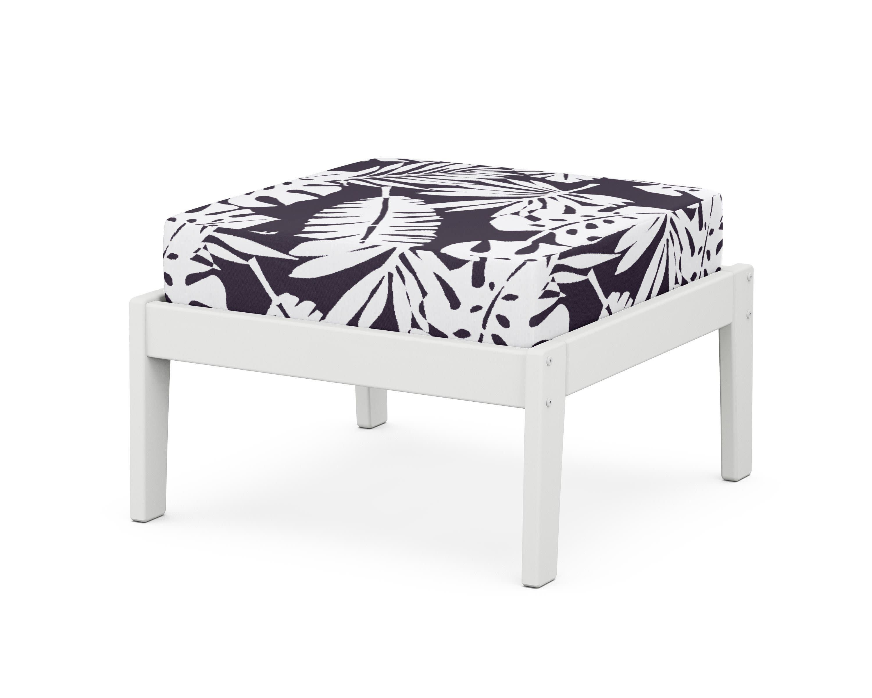 Deep Seating Ottoman in White / Leaf Navy