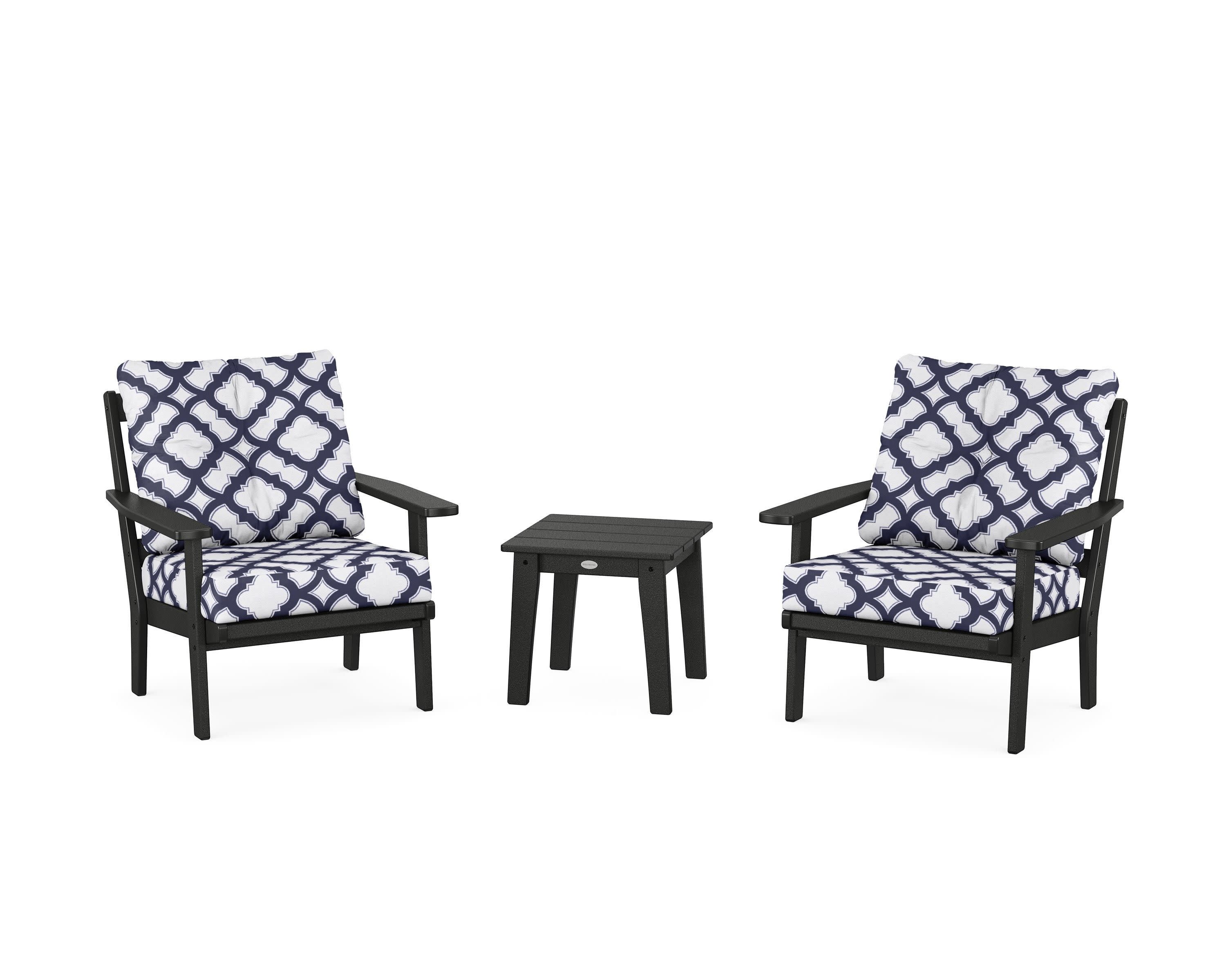 Oxford 3-Piece Deep Seating Set in Black / Trellis Navy