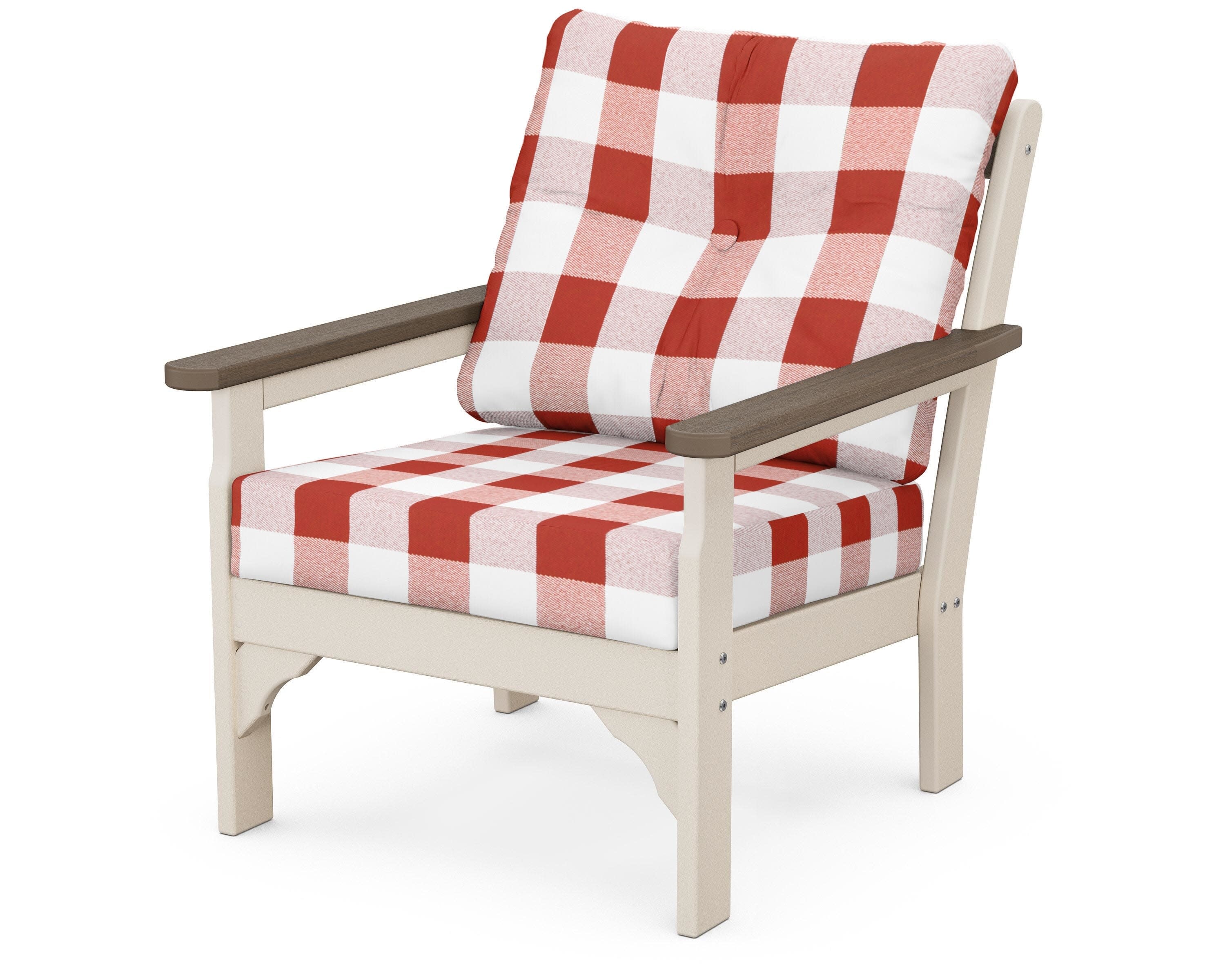 Vineyard Deep Seating Chair in Sand / Kona / Buffalo Plaid Crimson