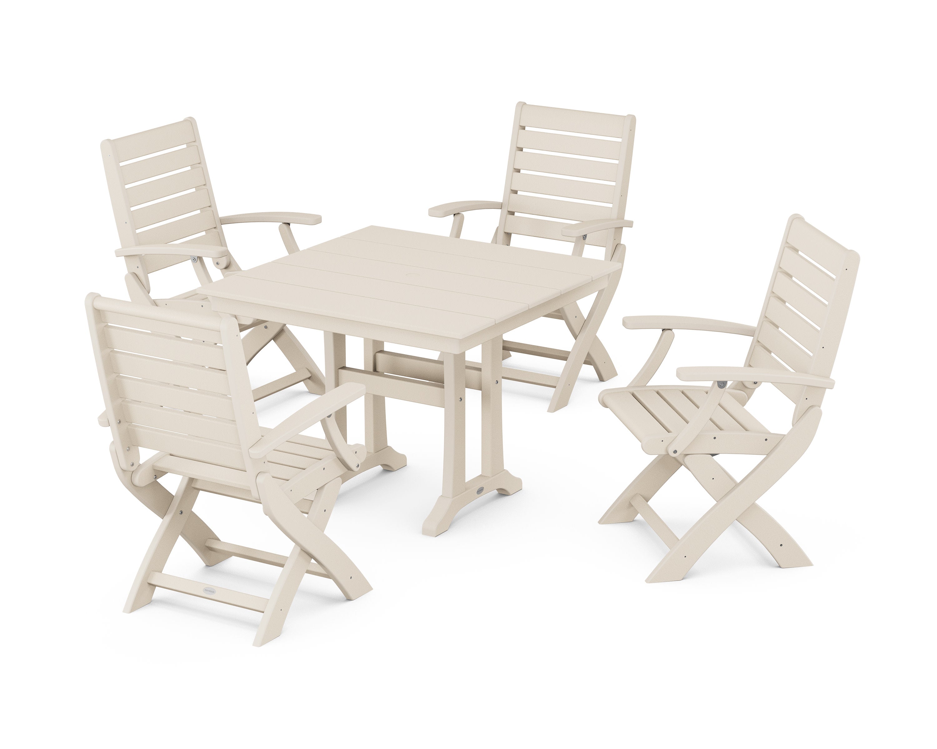 Signature Folding Chair 5-Piece Farmhouse Dining Set With Trestle Legs in Sand