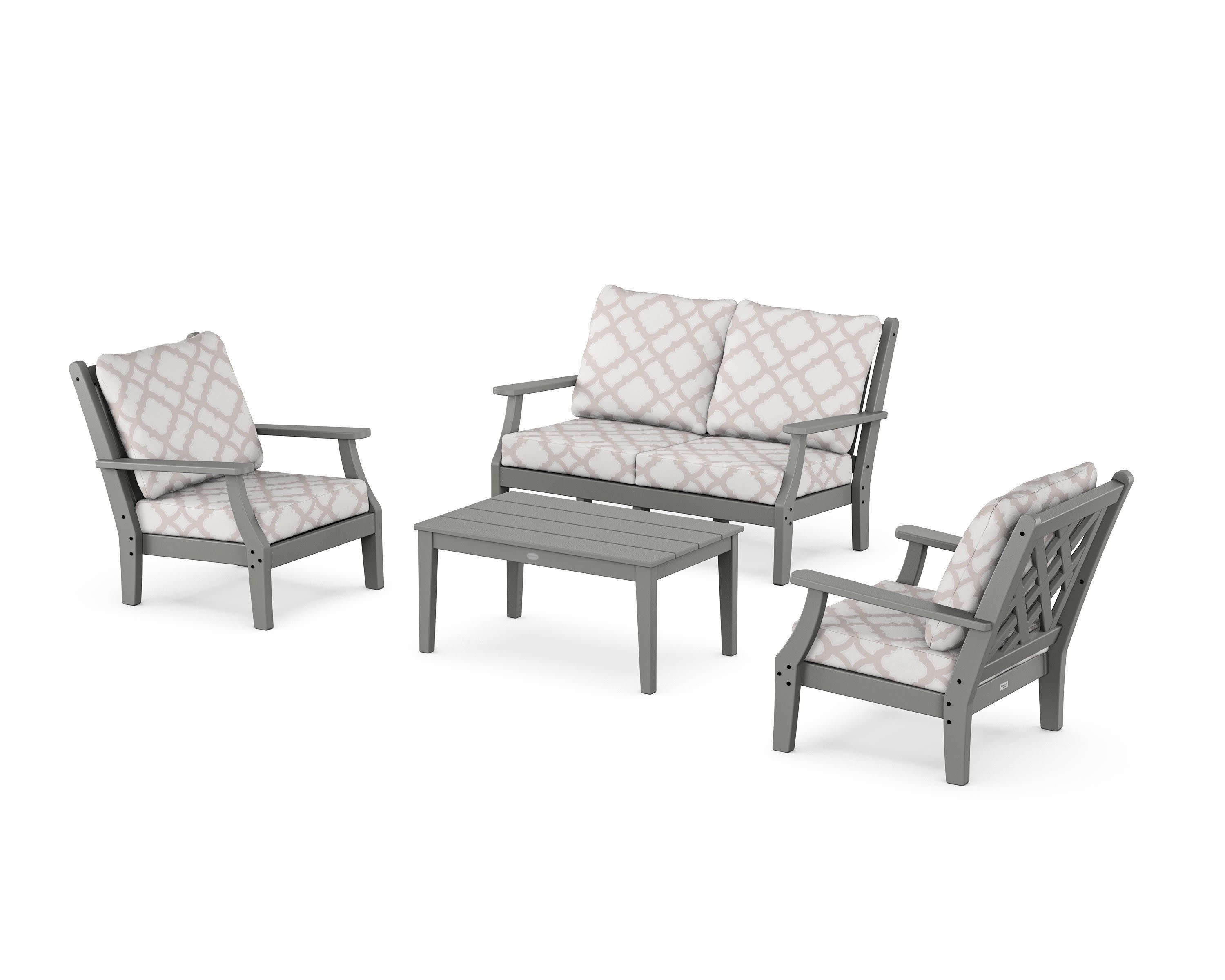 Wovendale 4-Piece Deep Seating Set with Loveseat in Slate Grey / Trellis Dune Burlap