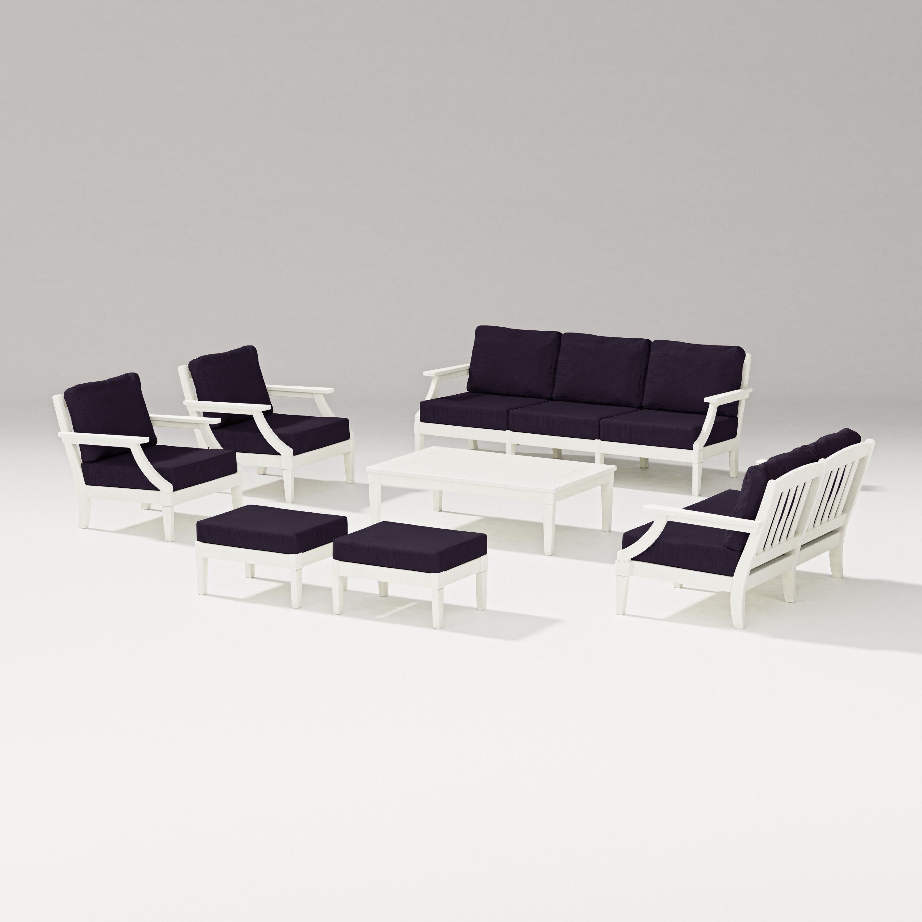 Estate 7-Piece Lounge Sofa Set in Vintage White / Navy Linen