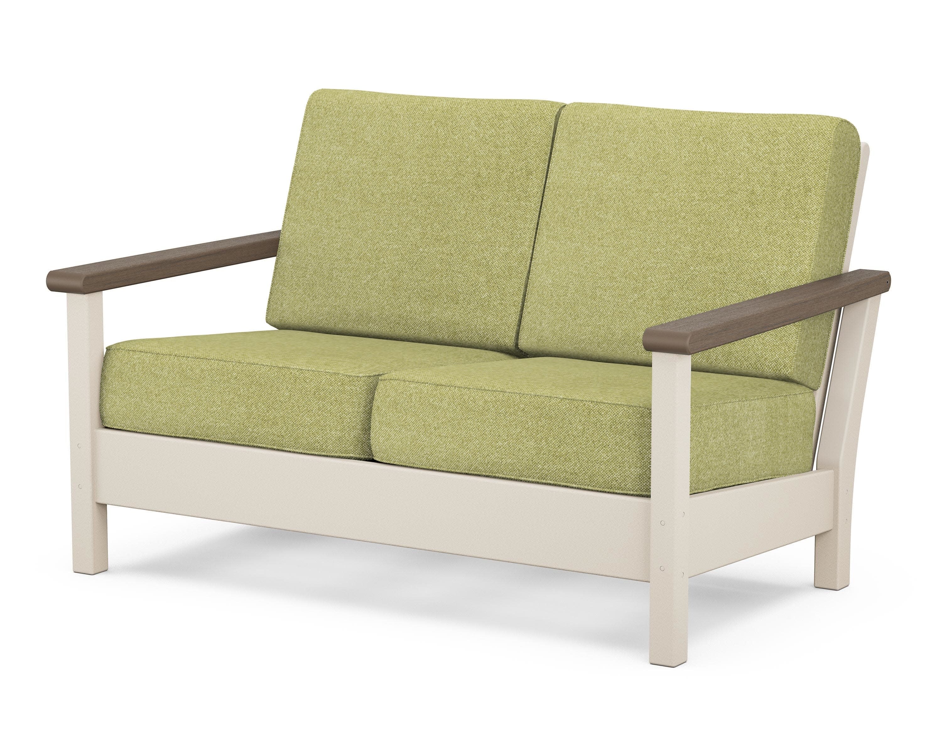 Harbour Deep Seating Loveseat in Sand / Kona / Chartreuse Boucle