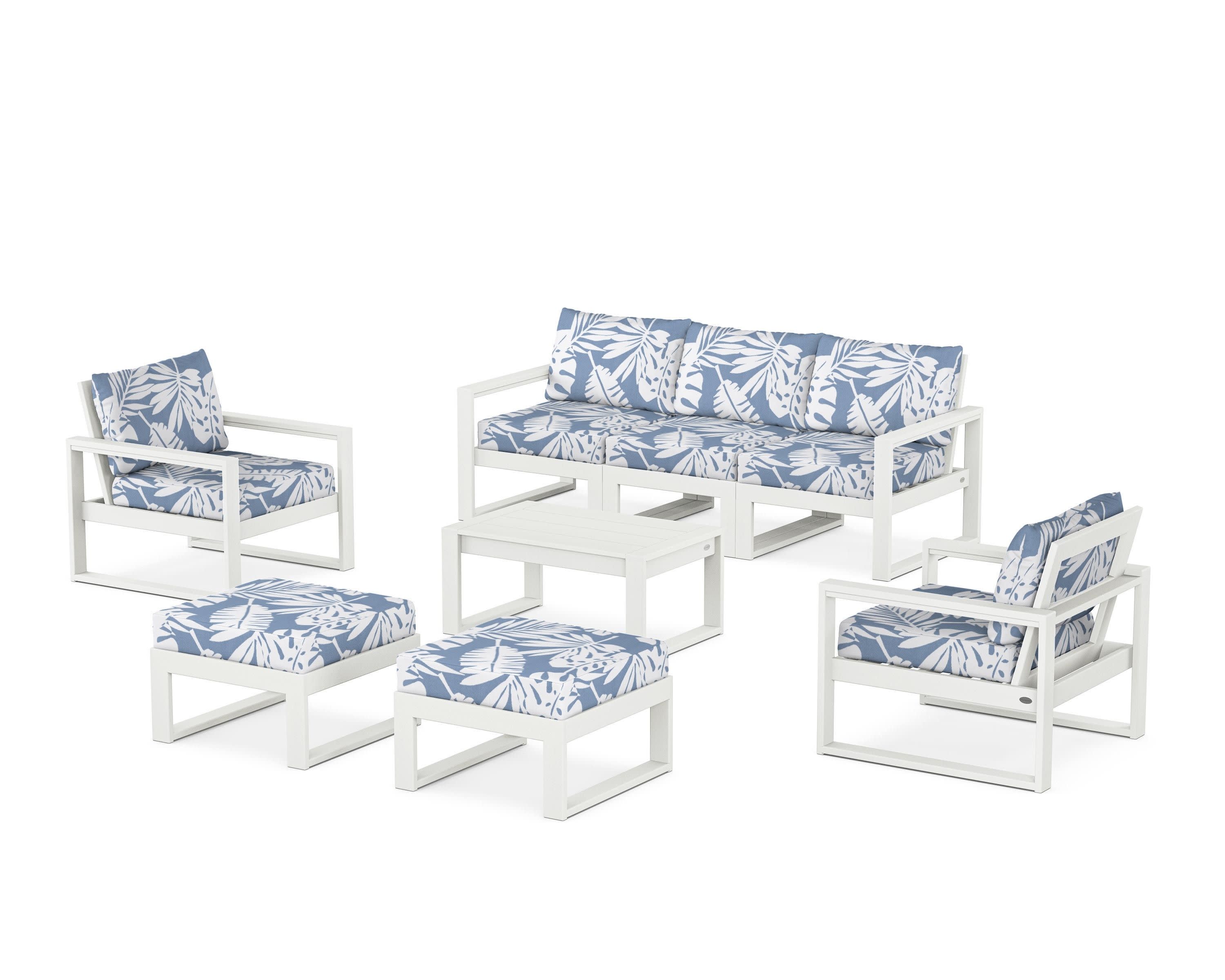 EDGE Sectional 8-Piece Lounge Sofa Set in Vintage White / Leaf Sky Blue