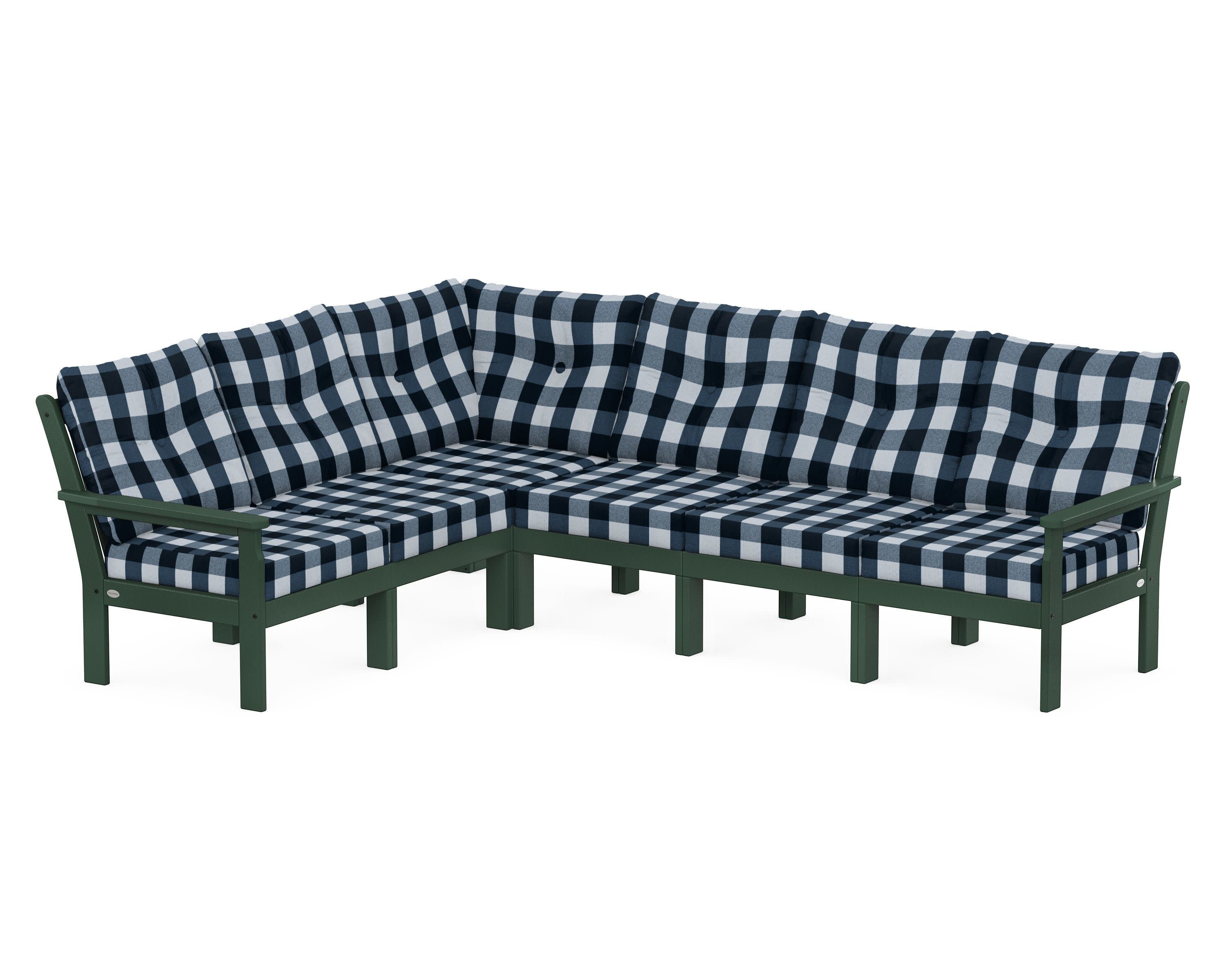 Vineyard 6-Piece Sectional in Green / Buffalo Plaid Marine Indigo