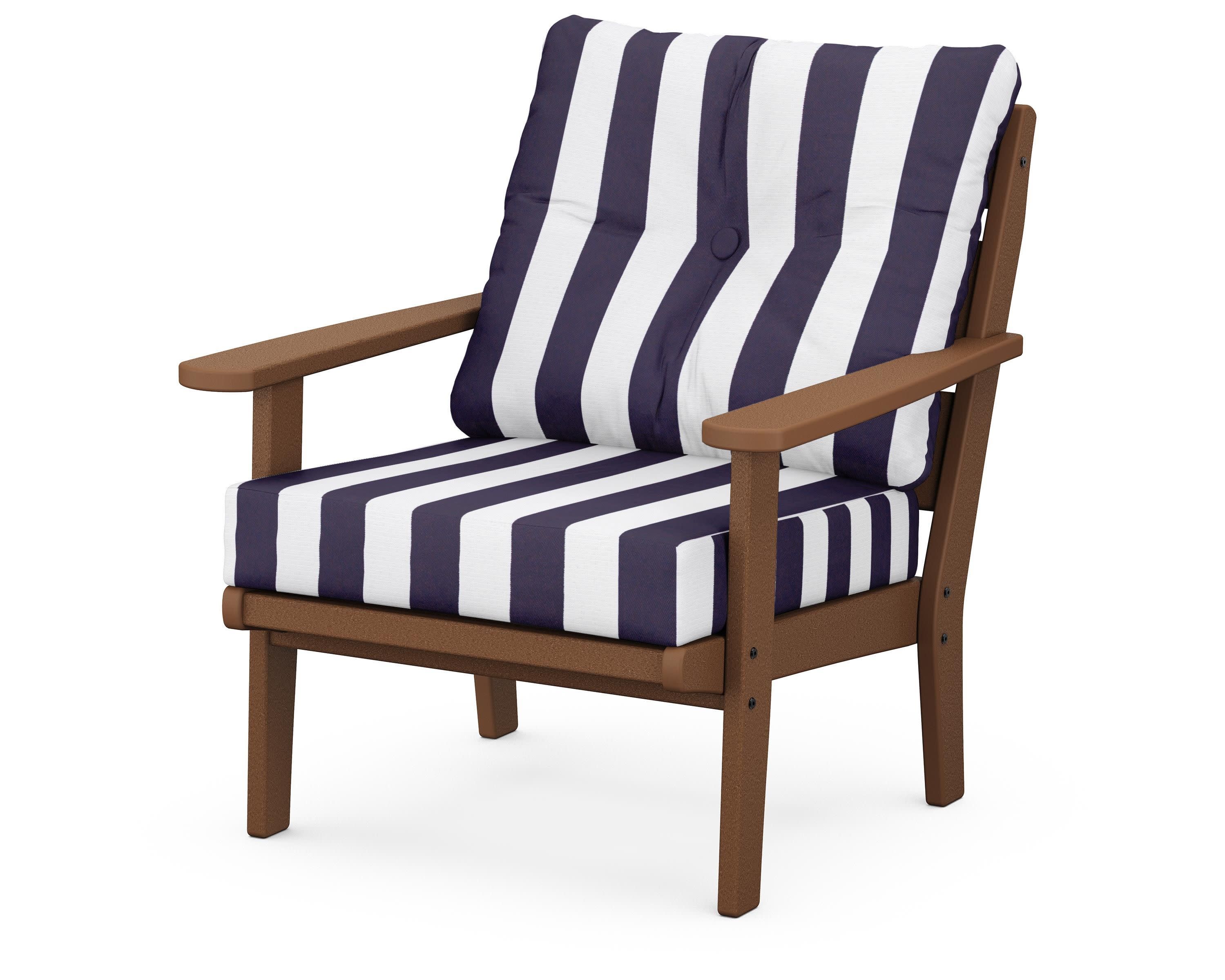Lakeside Deep Seating Chair in Teak / Cabana Stripe Navy