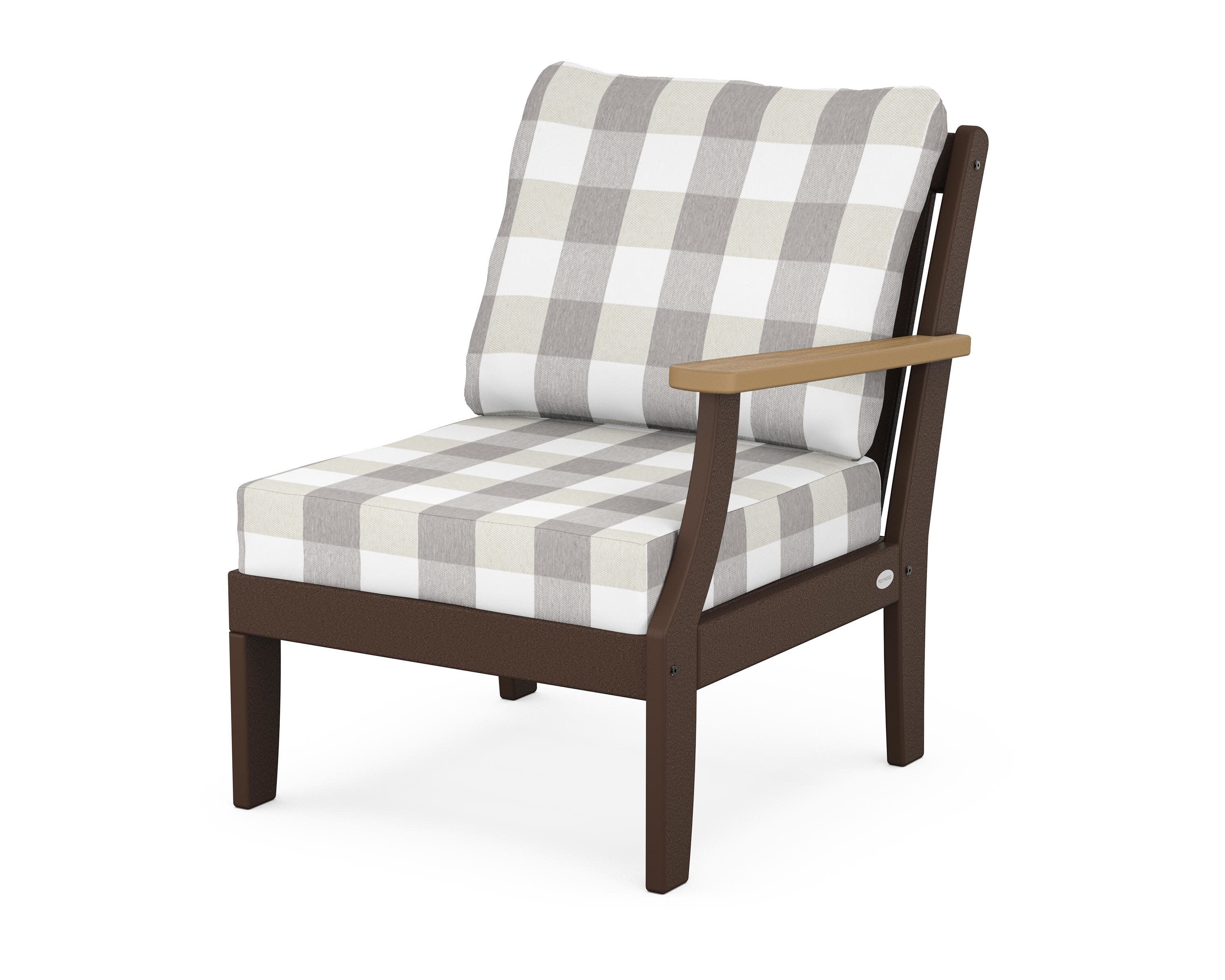 Braxton Modular Right Arm Chair in Mahogany / Natural / Buffalo Plaid Grey Mist