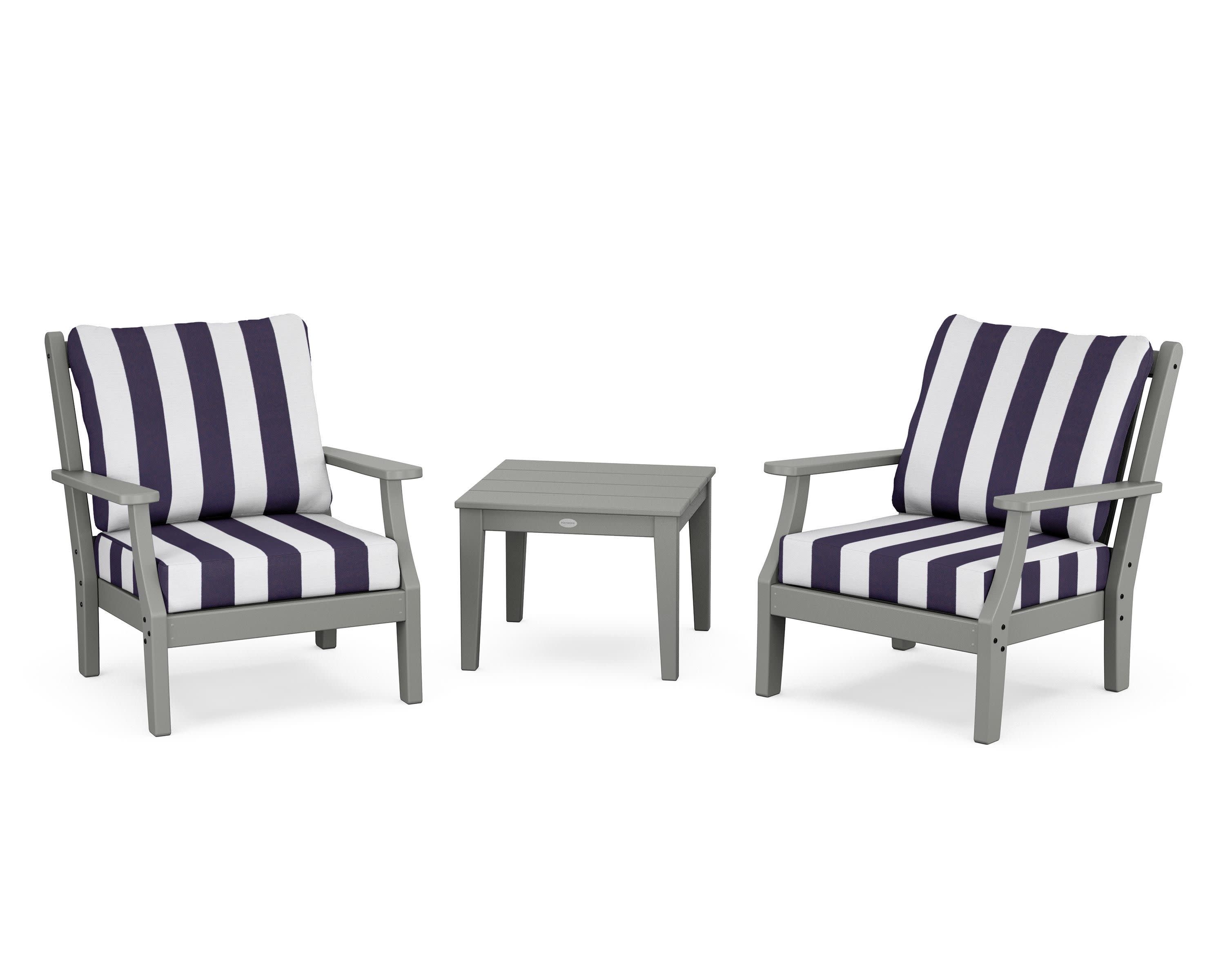 Wovendale 3-Piece Deep Seating Set in Slate Grey / Cabana Stripe Navy