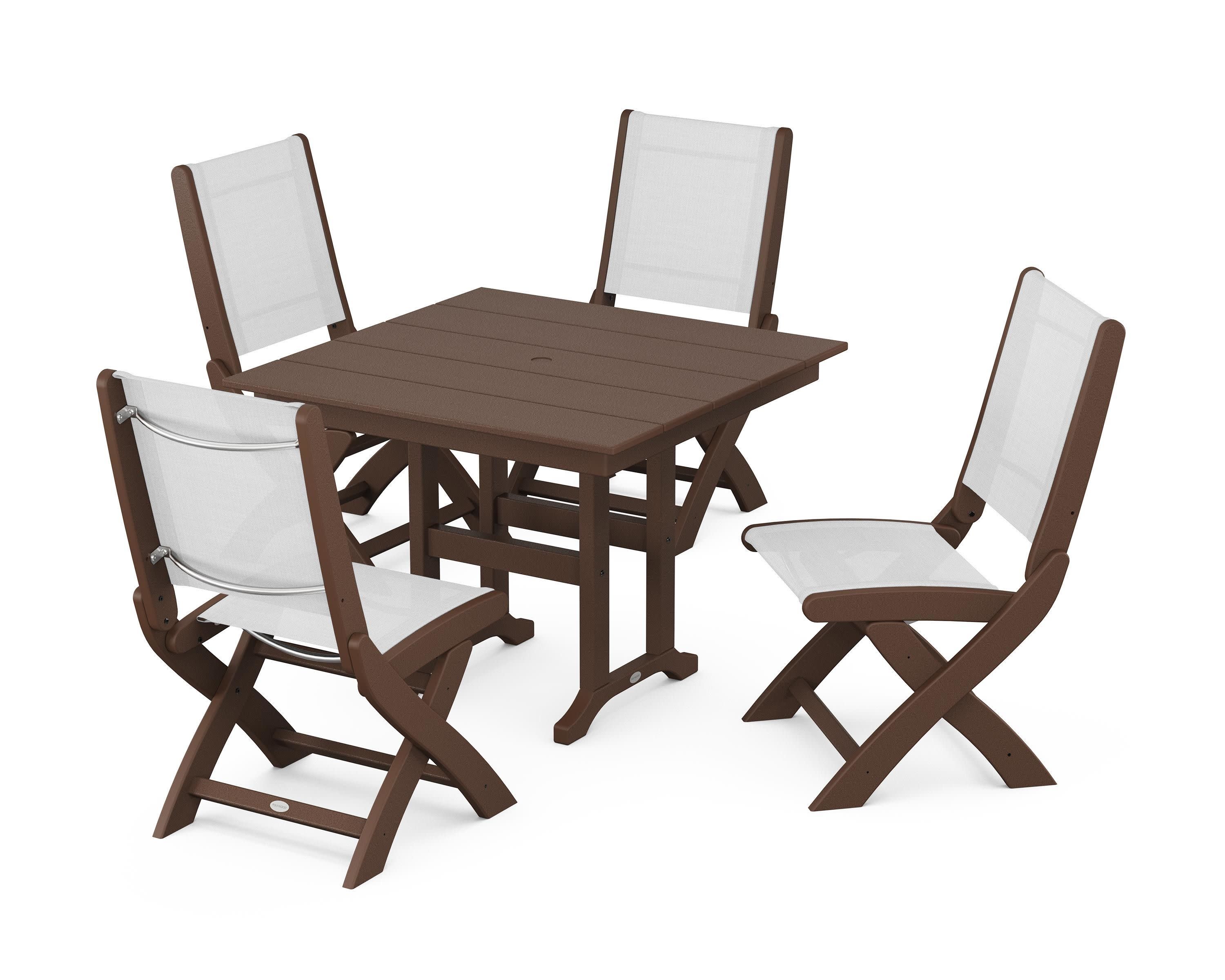 Coastal Folding Side Chair 5-Piece Farmhouse Dining Set in Mahogany / White Sling