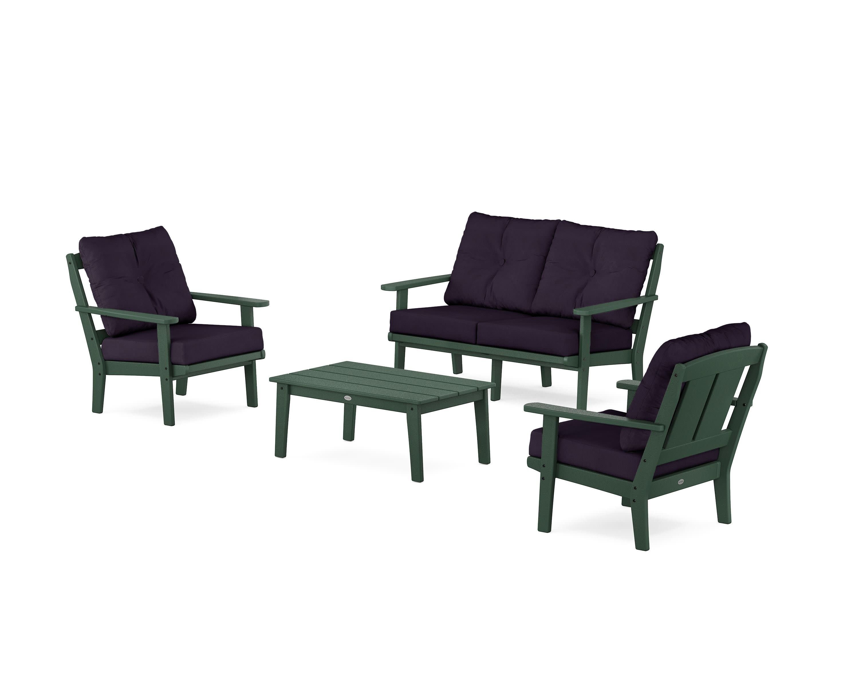 Mission 4-Piece Deep Seating Set with Loveseat in Green / Navy Linen