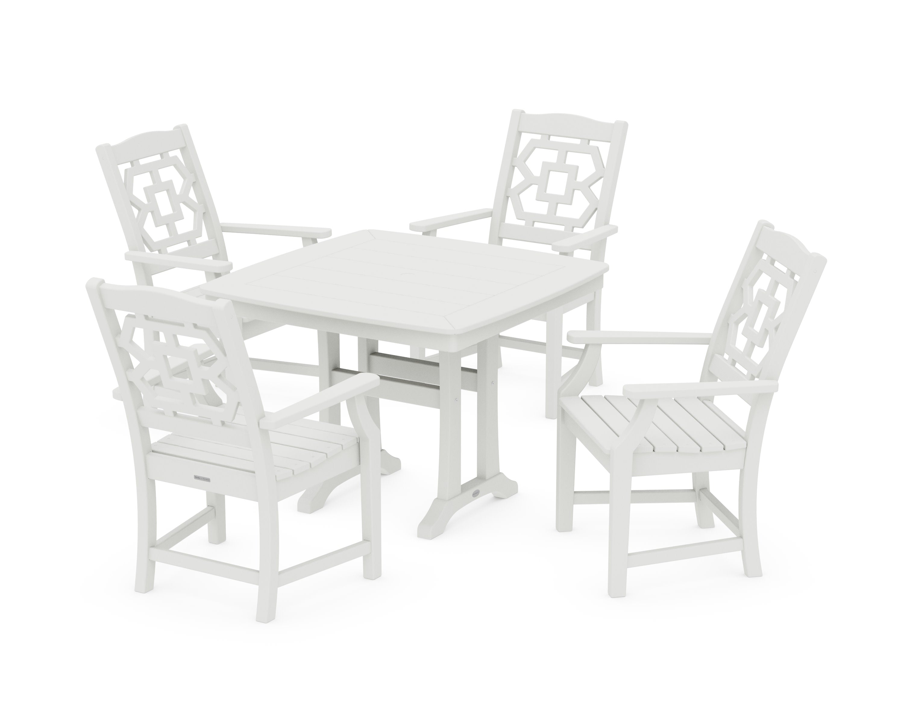 Chinoiserie 5-Piece Dining Set with Trestle Legs in Vintage White