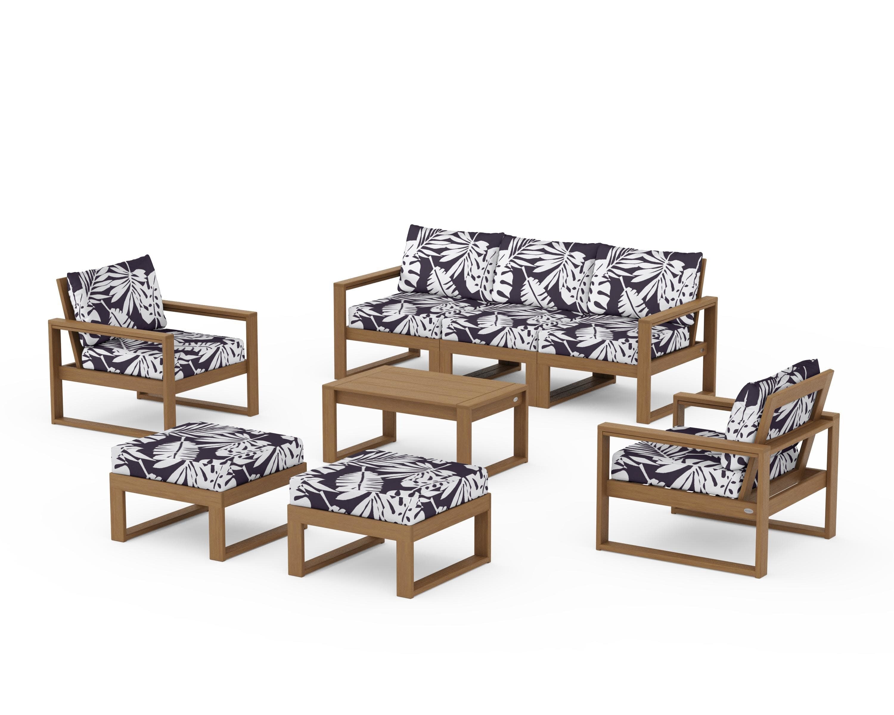 EDGE Sectional 8-Piece Lounge Sofa Set in Natural / Leaf Navy
