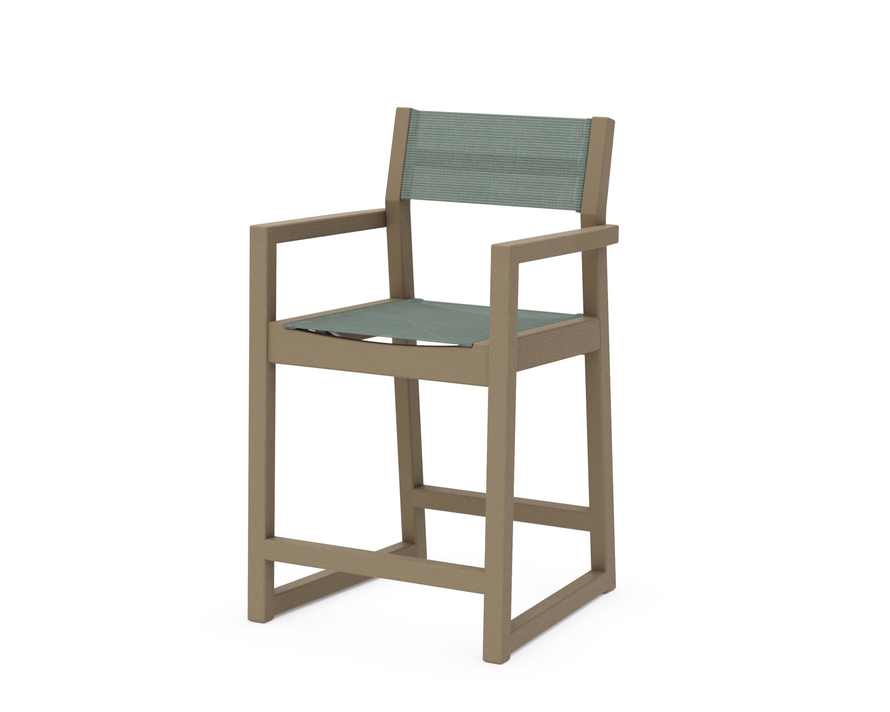 EDGE Sling Counter Arm Chair in Vintage Sahara / Dupioni Sea Mist Sling