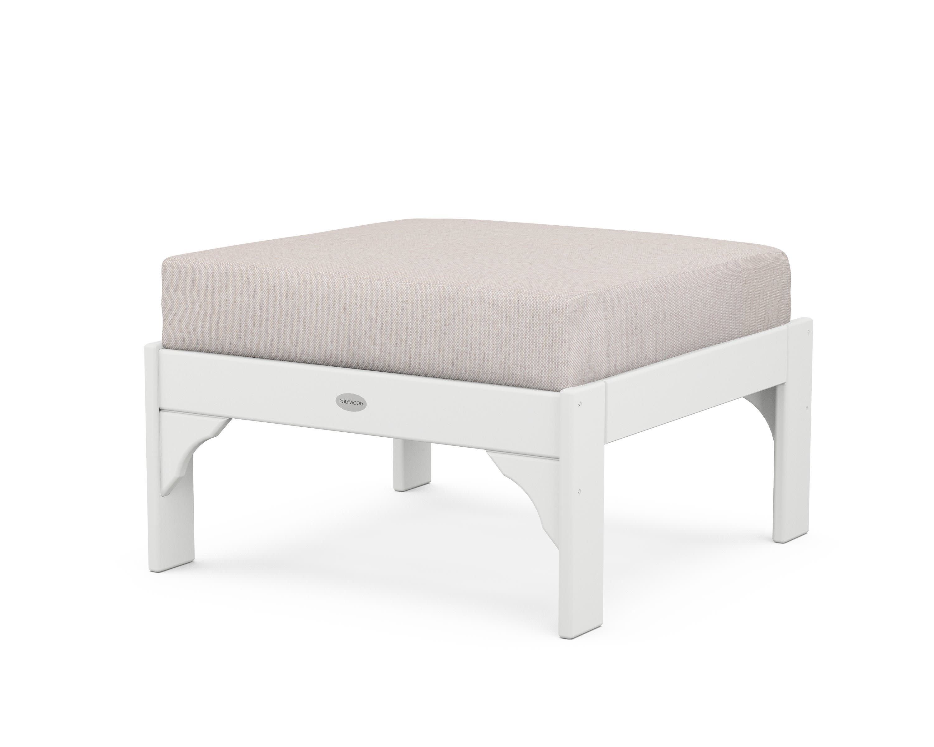 Vineyard Deep Seating Ottoman in White / Dune Burlap
