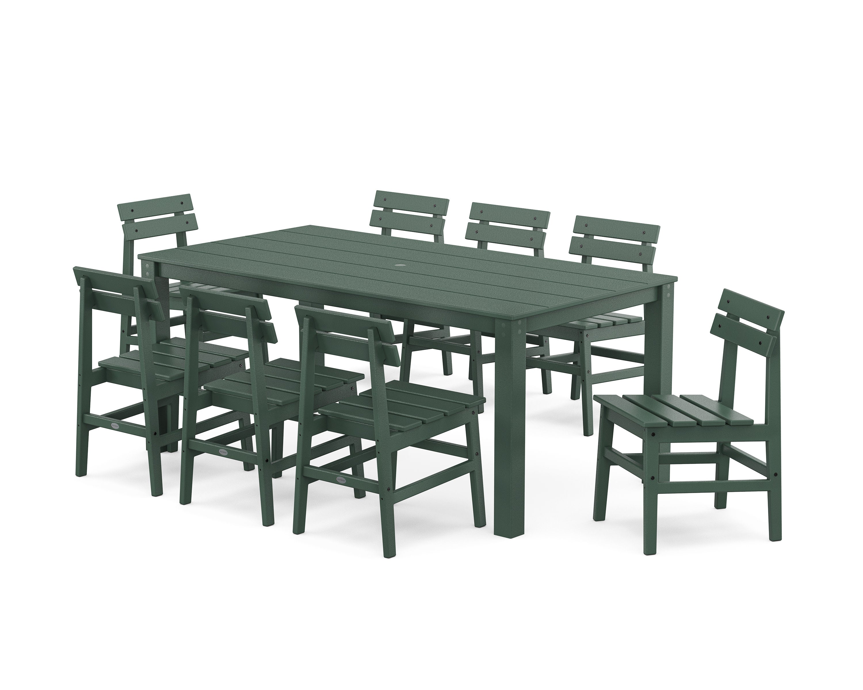 Modern Studio Plaza Chair 9-Piece Parsons Dining Set in Green