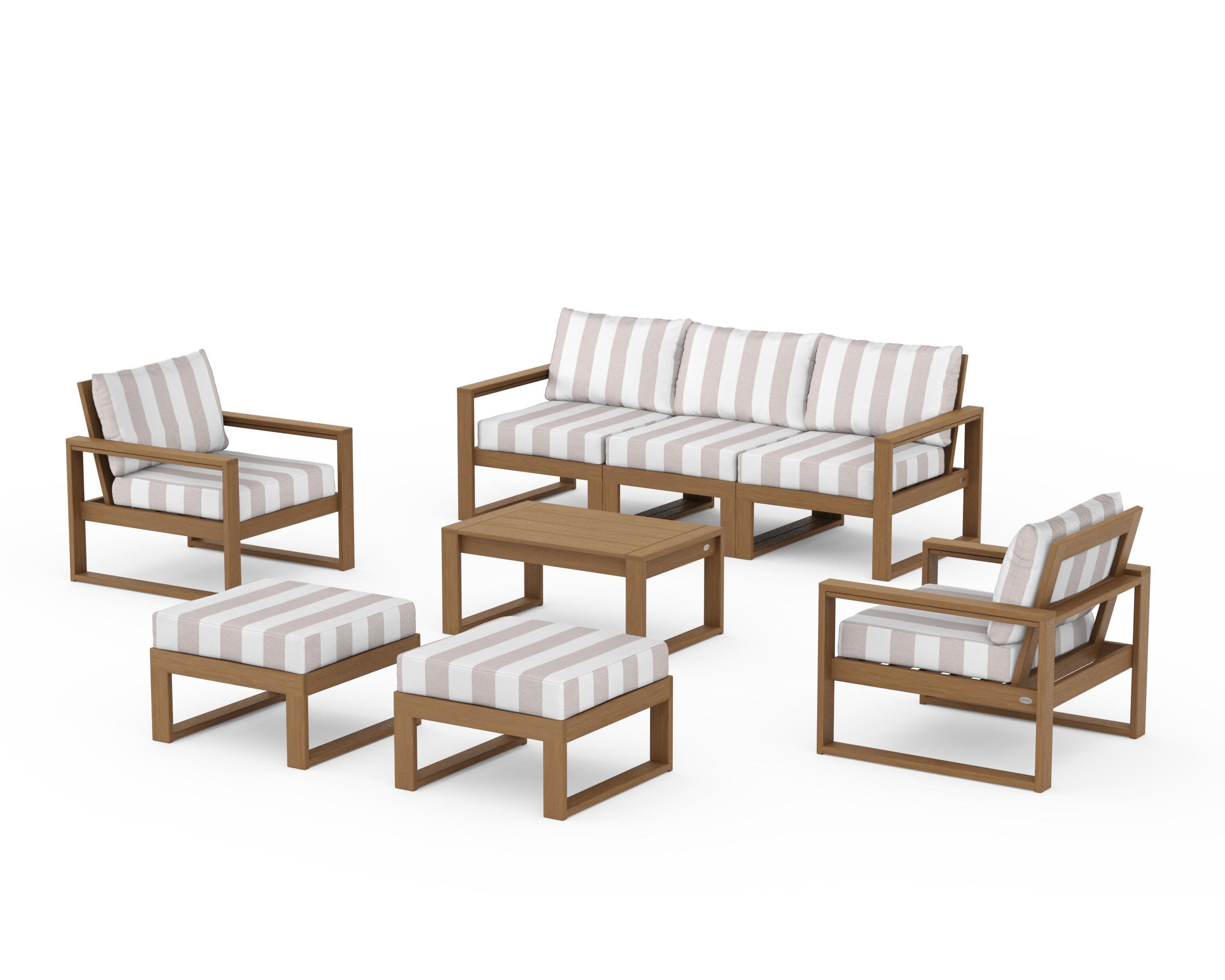 EDGE Sectional 8-Piece Lounge Sofa Set in Natural / Cabana Stripe Dune Burlap