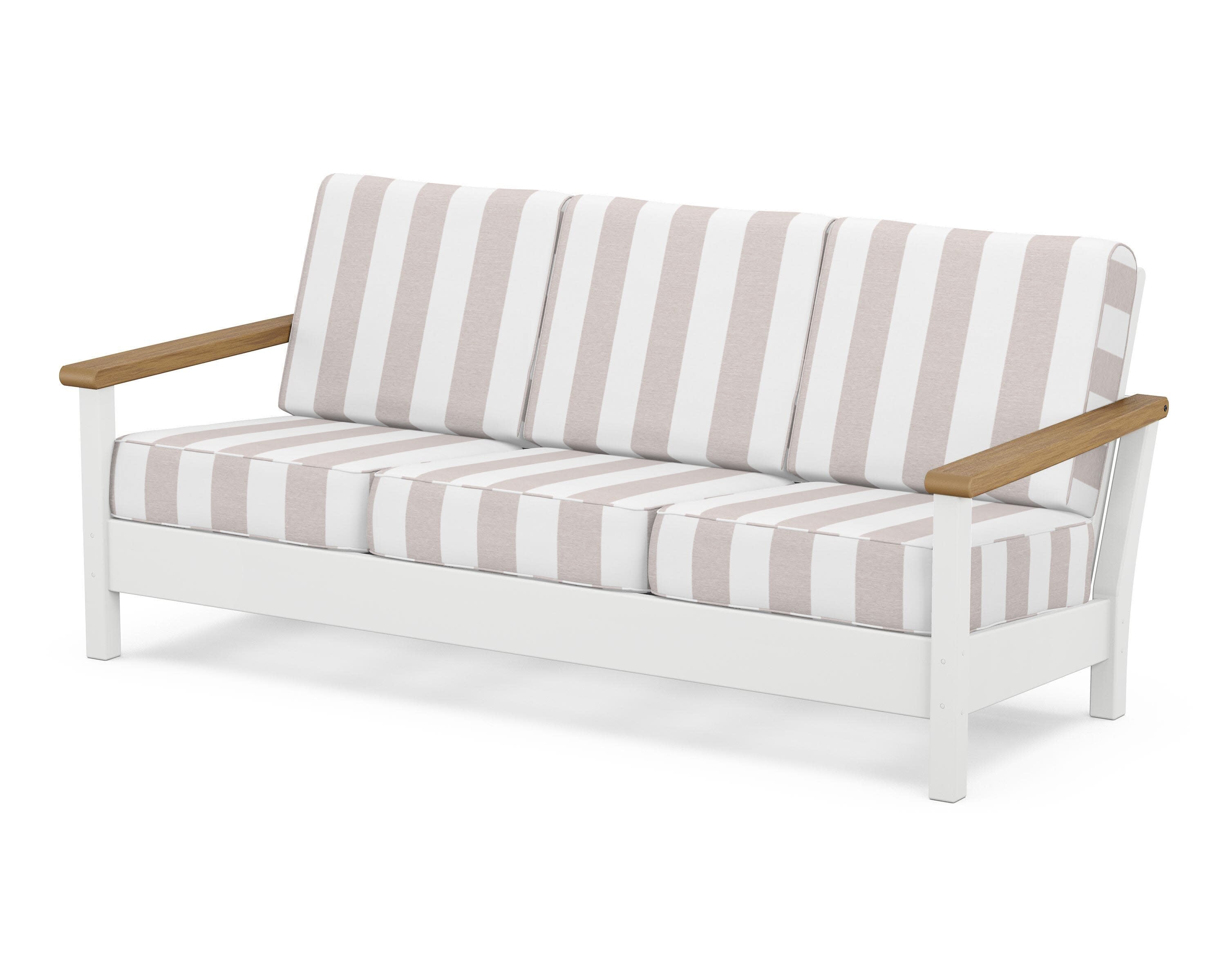 Harbour Deep Seating Sofa in White / Natural / Cabana Stripe Dune Burlap