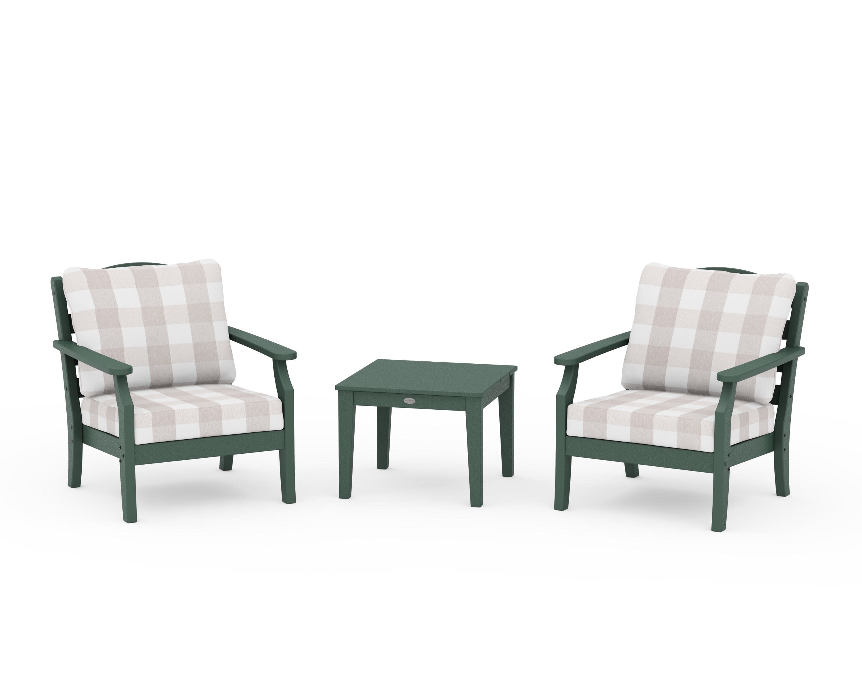 Savannah 3-Piece Deep Seating Set in Green / Buffalo Plaid Dune Burlap