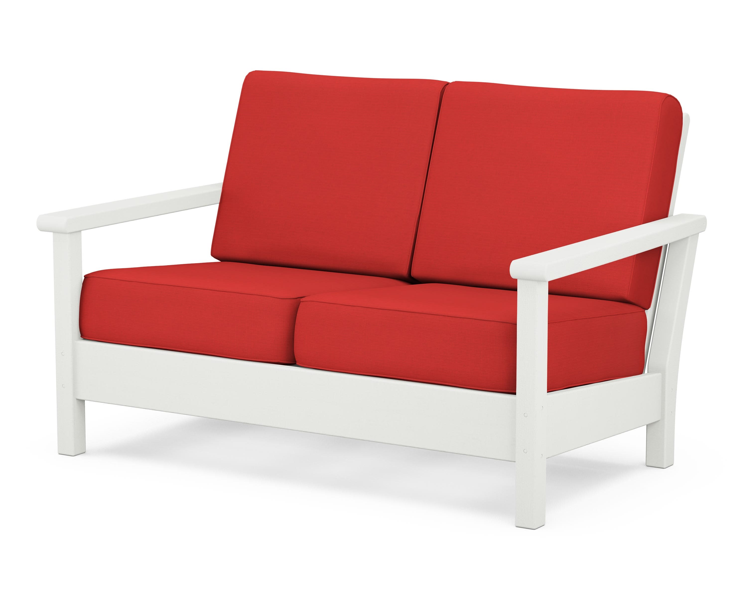 Harbour Deep Seating Loveseat in Vintage White / Crimson Linen