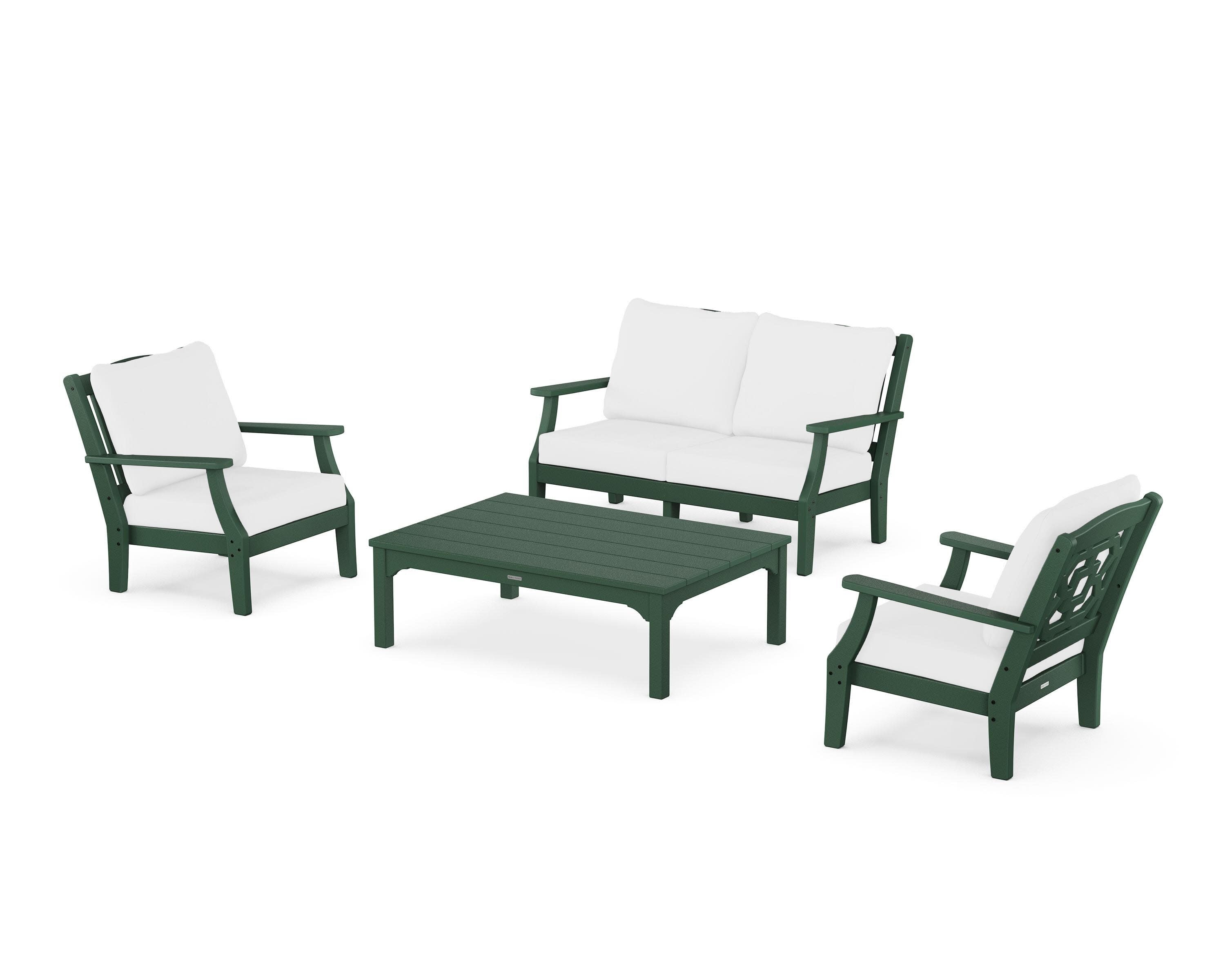 Chinoiserie 4-Piece Deep Seating Set with Loveseat in Green / Natural