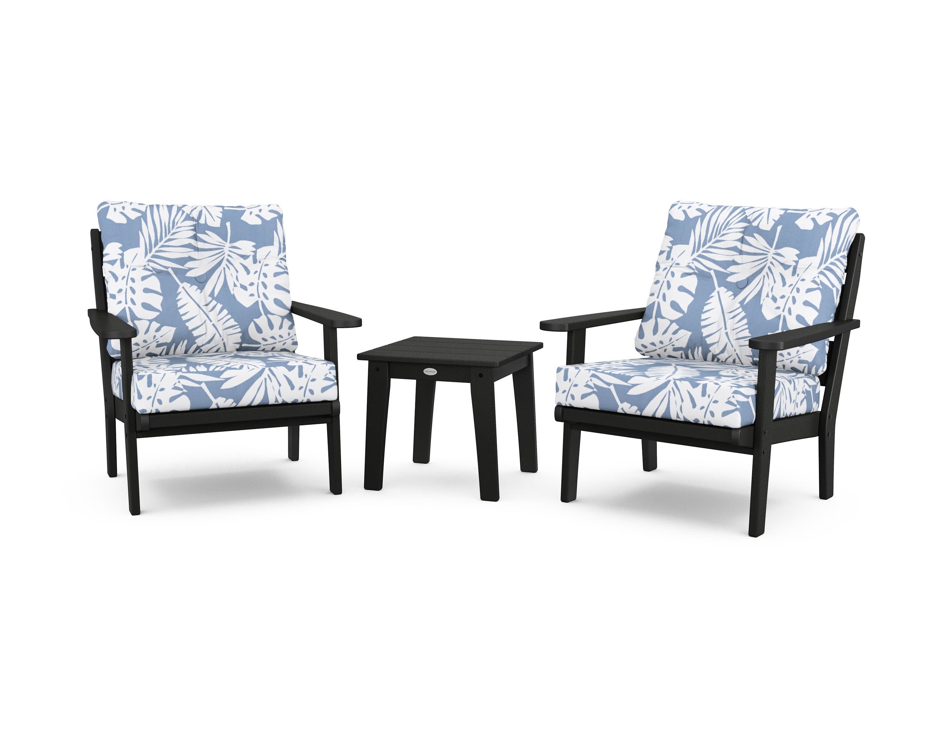 Lakeside 3-Piece Deep Seating Chair Set in Black / Leaf Sky Blue