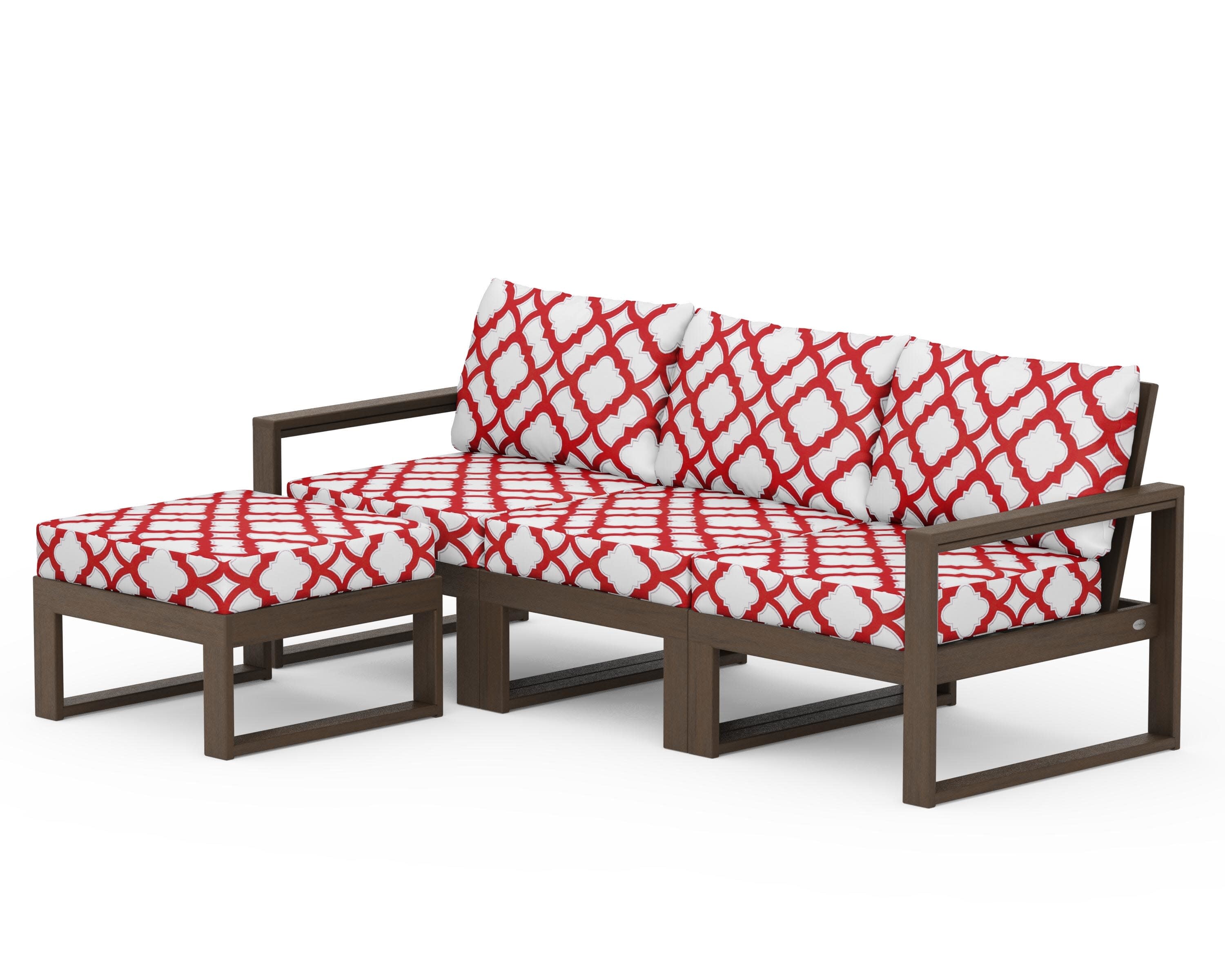 EDGE 4-Piece Modular Deep Seating Set with Ottoman in Kona / Trellis Crimson