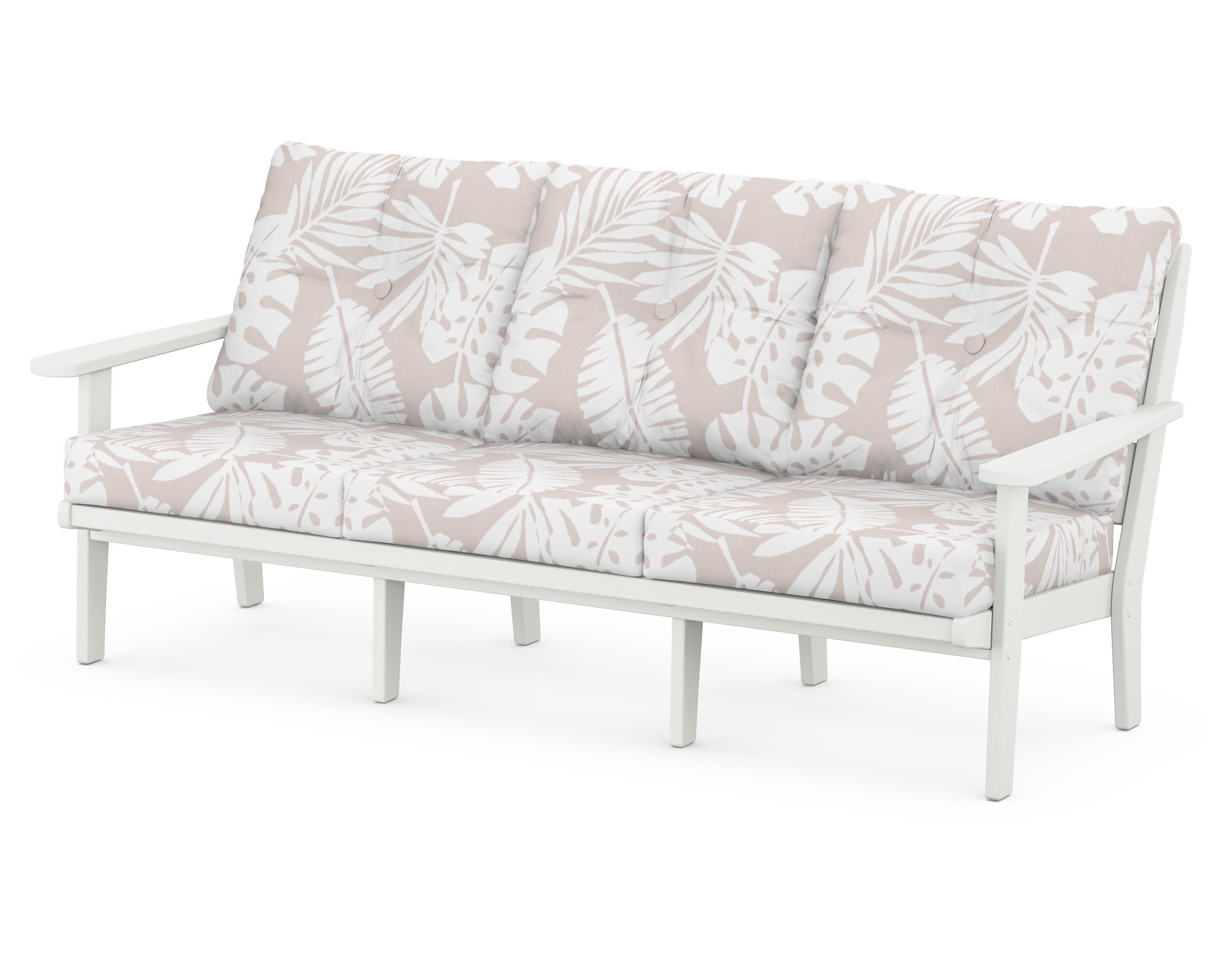 Lakeside Deep Seating Sofa in Vintage White / Leaf Dune Burlap