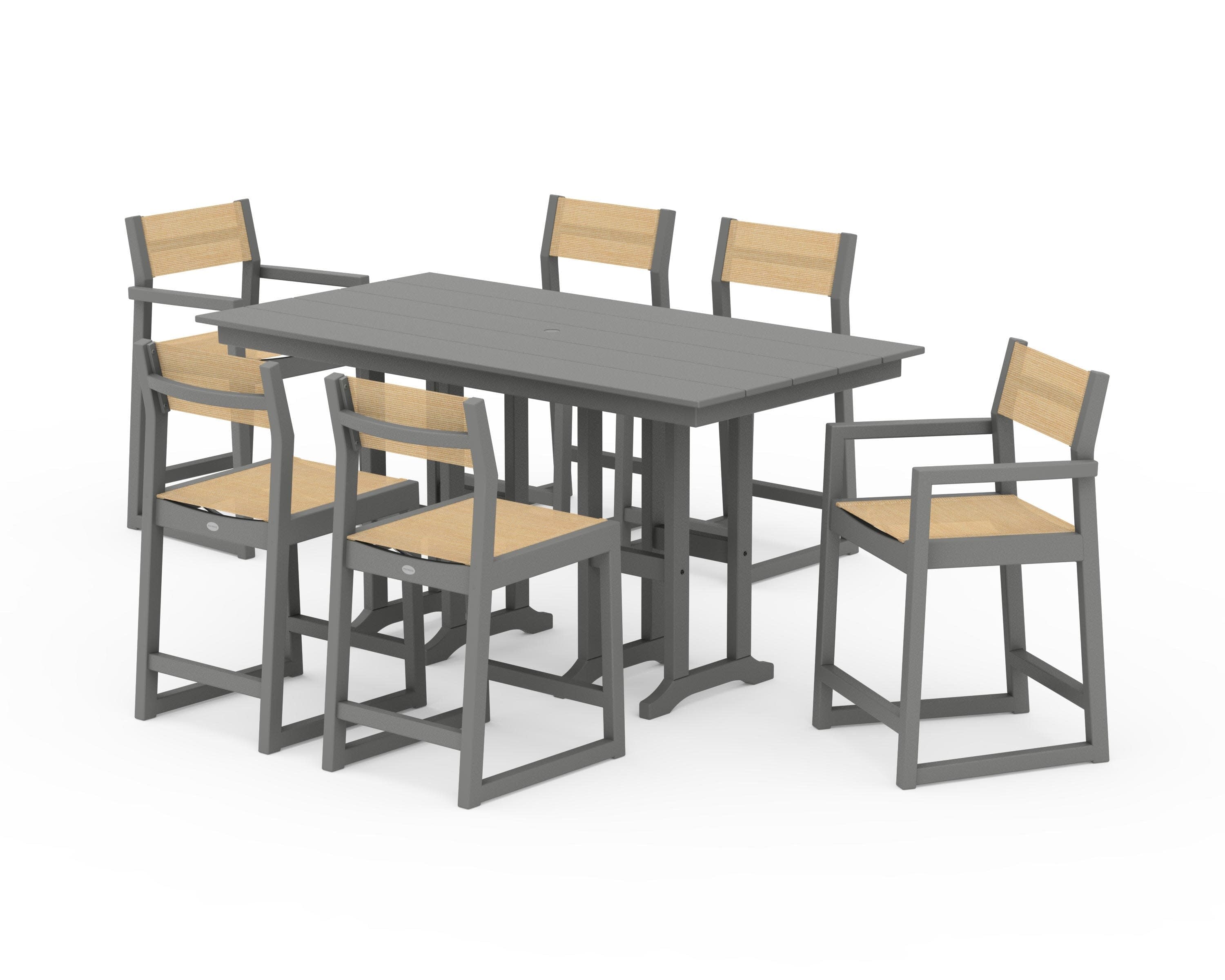 EDGE Sling 7-Piece Farmhouse Counter Set in Slate Grey / Dupioni Apricot Sling