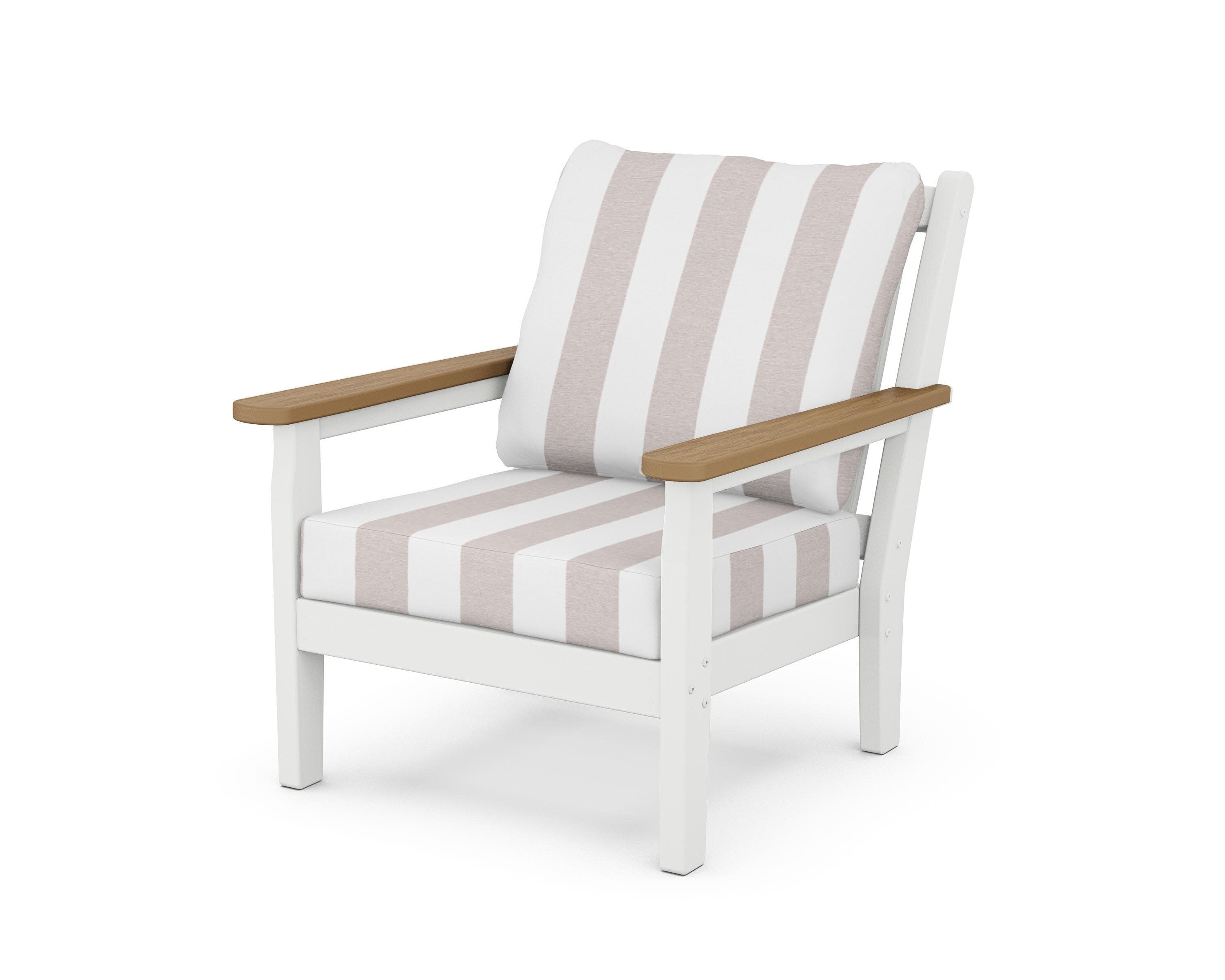 Chippendale Deep Seating Chair in White / Natural / Cabana Stripe Dune Burlap