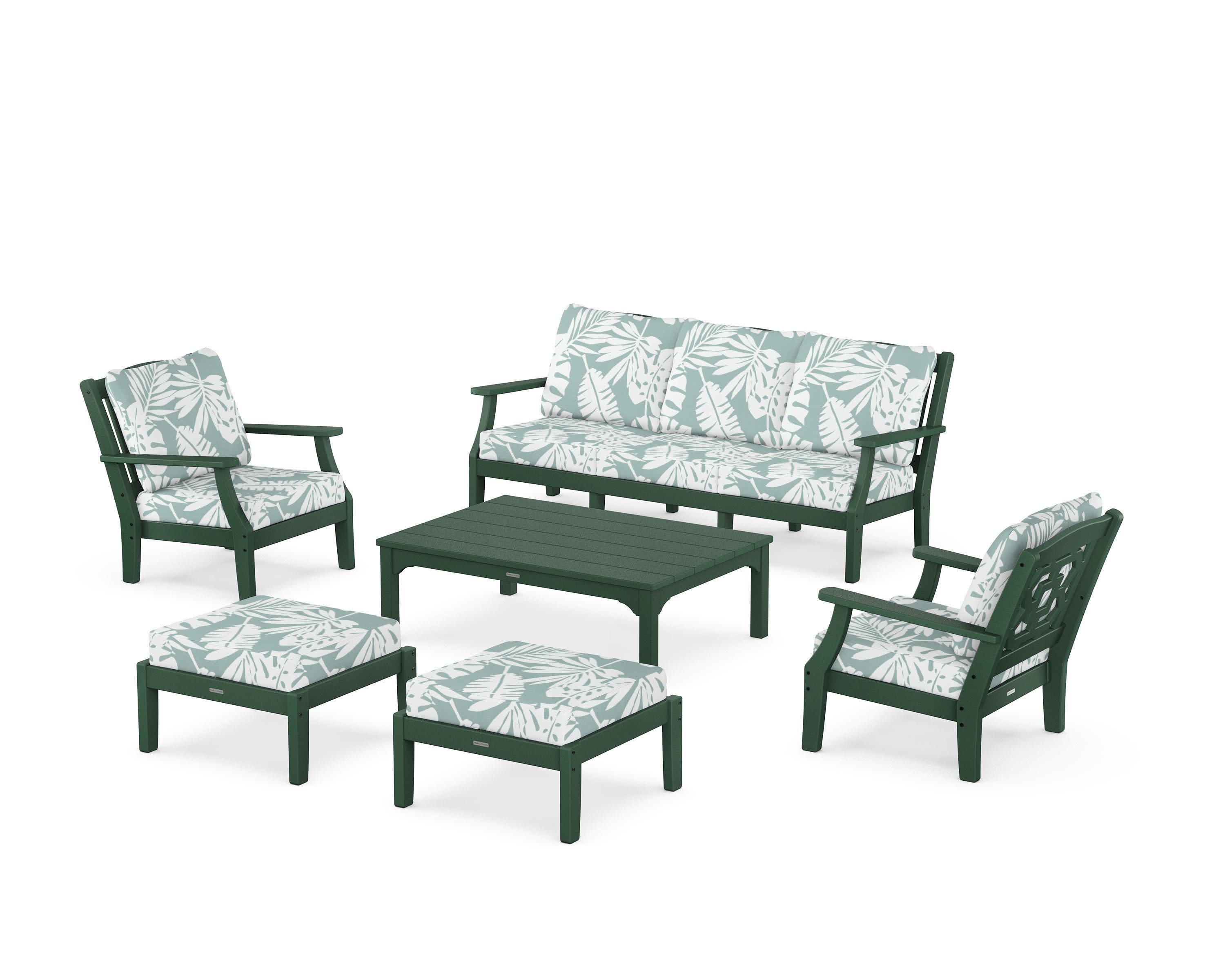 Chinoiserie 6-Piece Lounge Sofa Set in Green / Leaf Glacier Spa