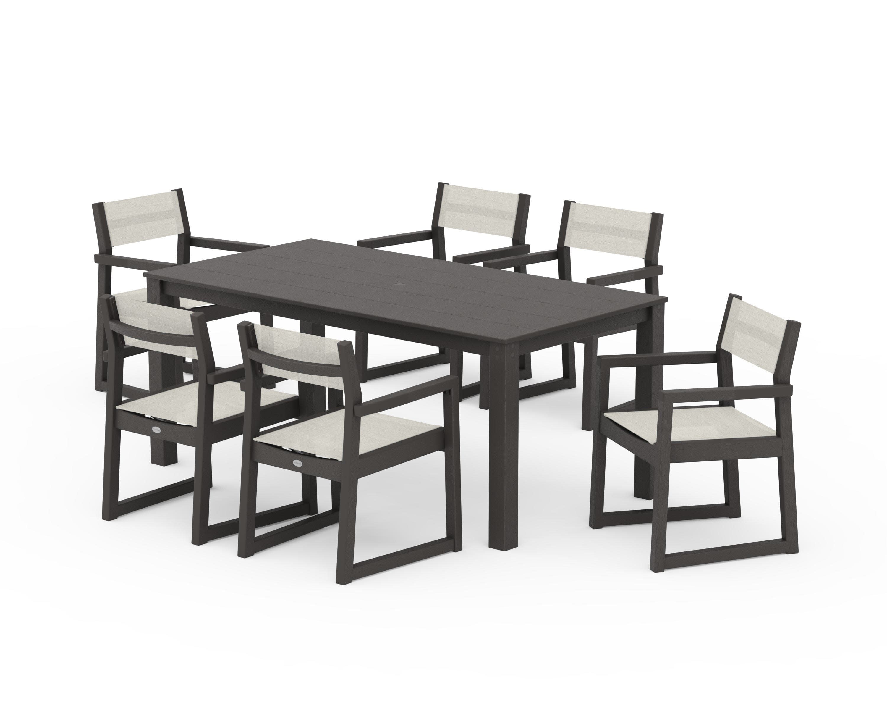 EDGE Sling Arm Chair 7-Piece Parsons Dining Set in Vintage Coffee / Parchment Sling