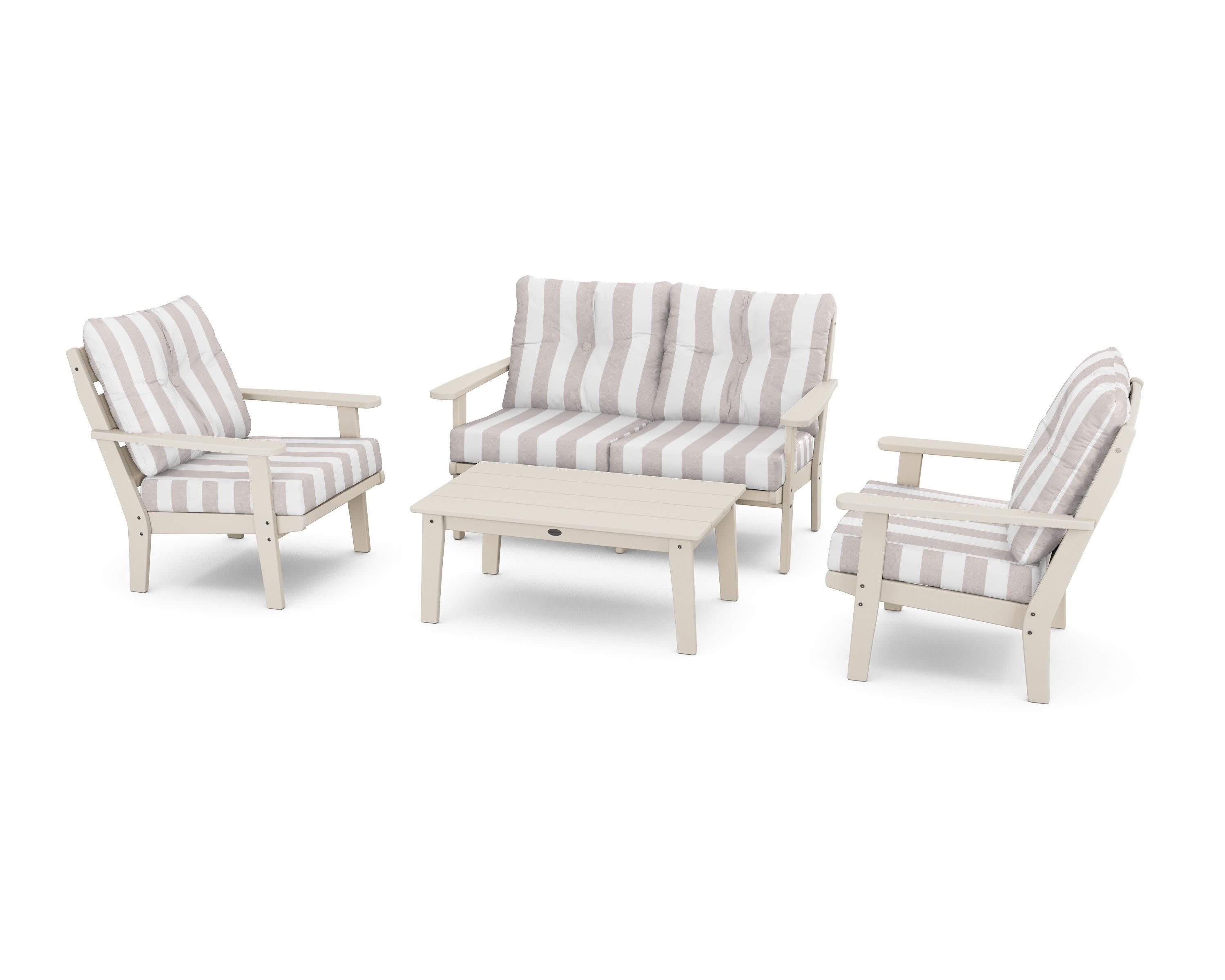 Lakeside 4-Piece Deep Seating Set in Sand / Cabana Stripe Dune Burlap