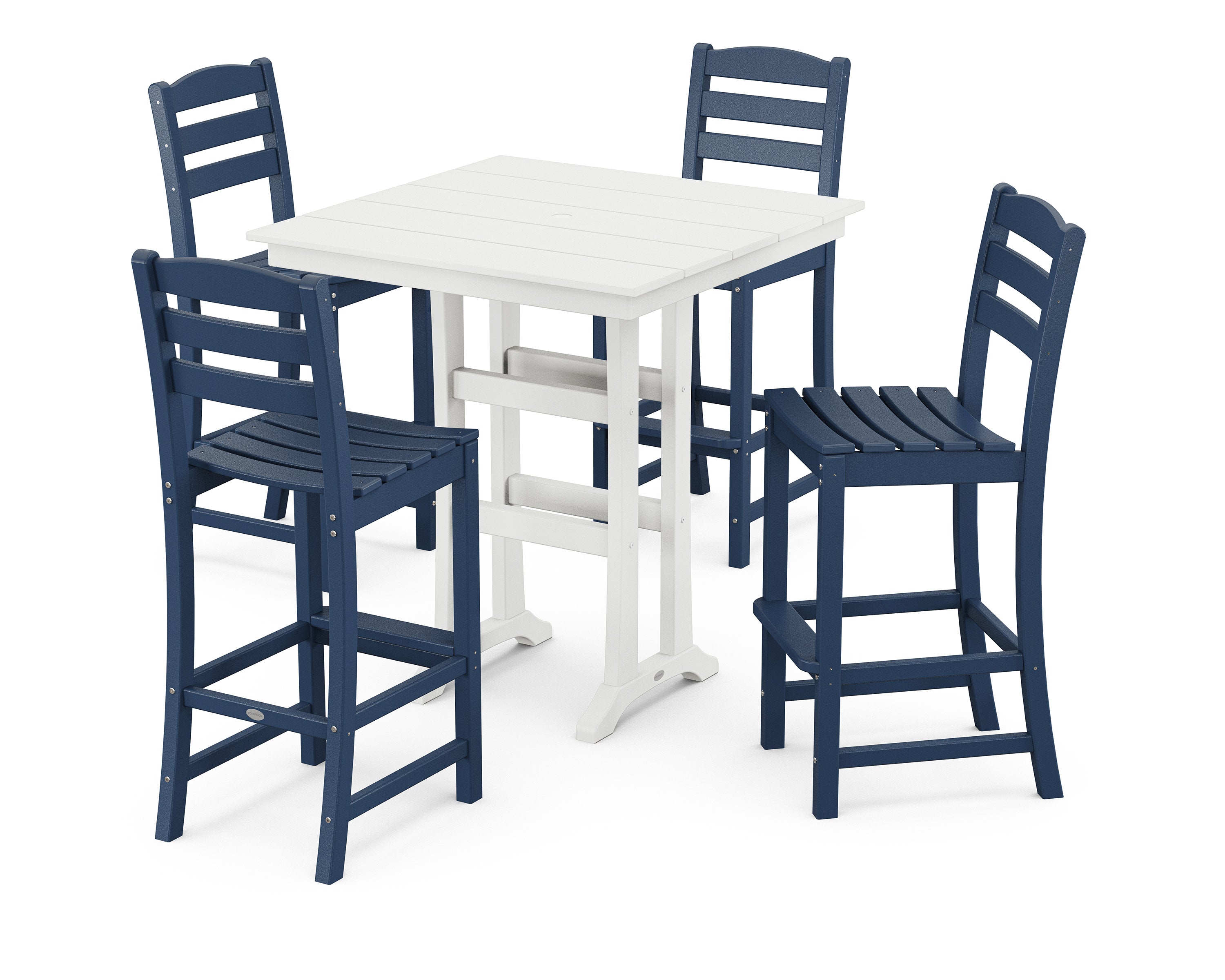 La Casa Caf 5-Piece Farmhouse Trestle Bar Set in Navy / White