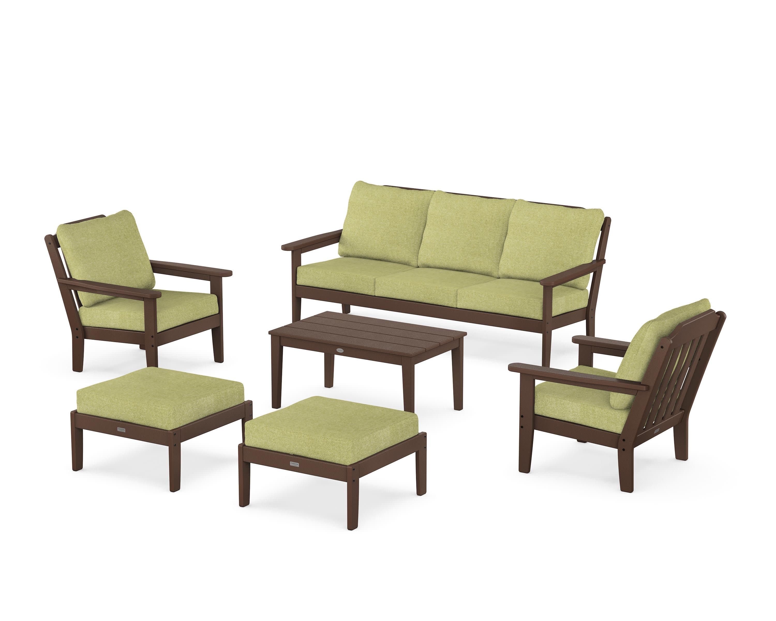 Cottage 6-Piece Lounge Sofa Set in Mahogany / Chartreuse Boucle