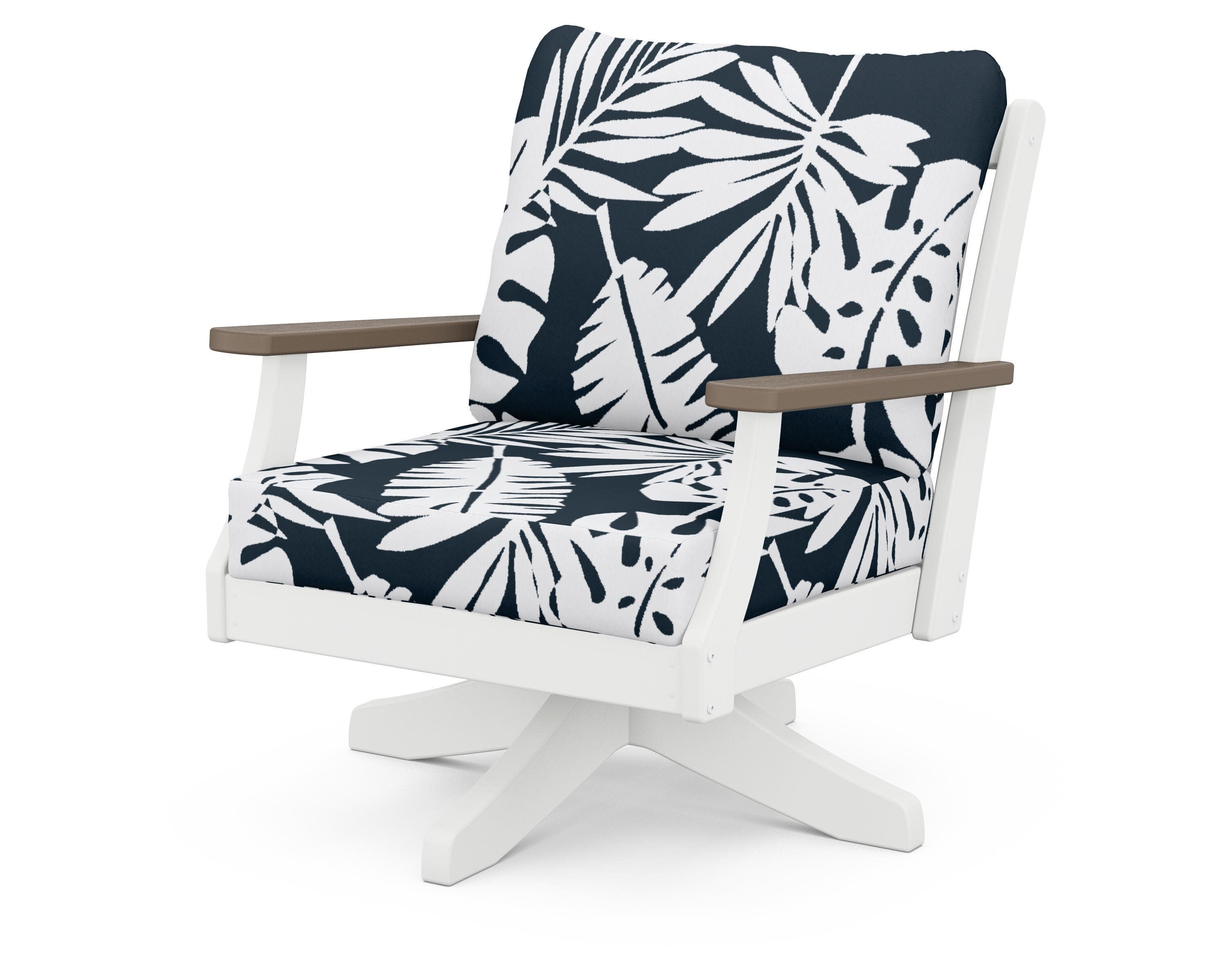 Braxton Deep Seating Swivel Chair in White / Kona / Leaf Marine Indigo