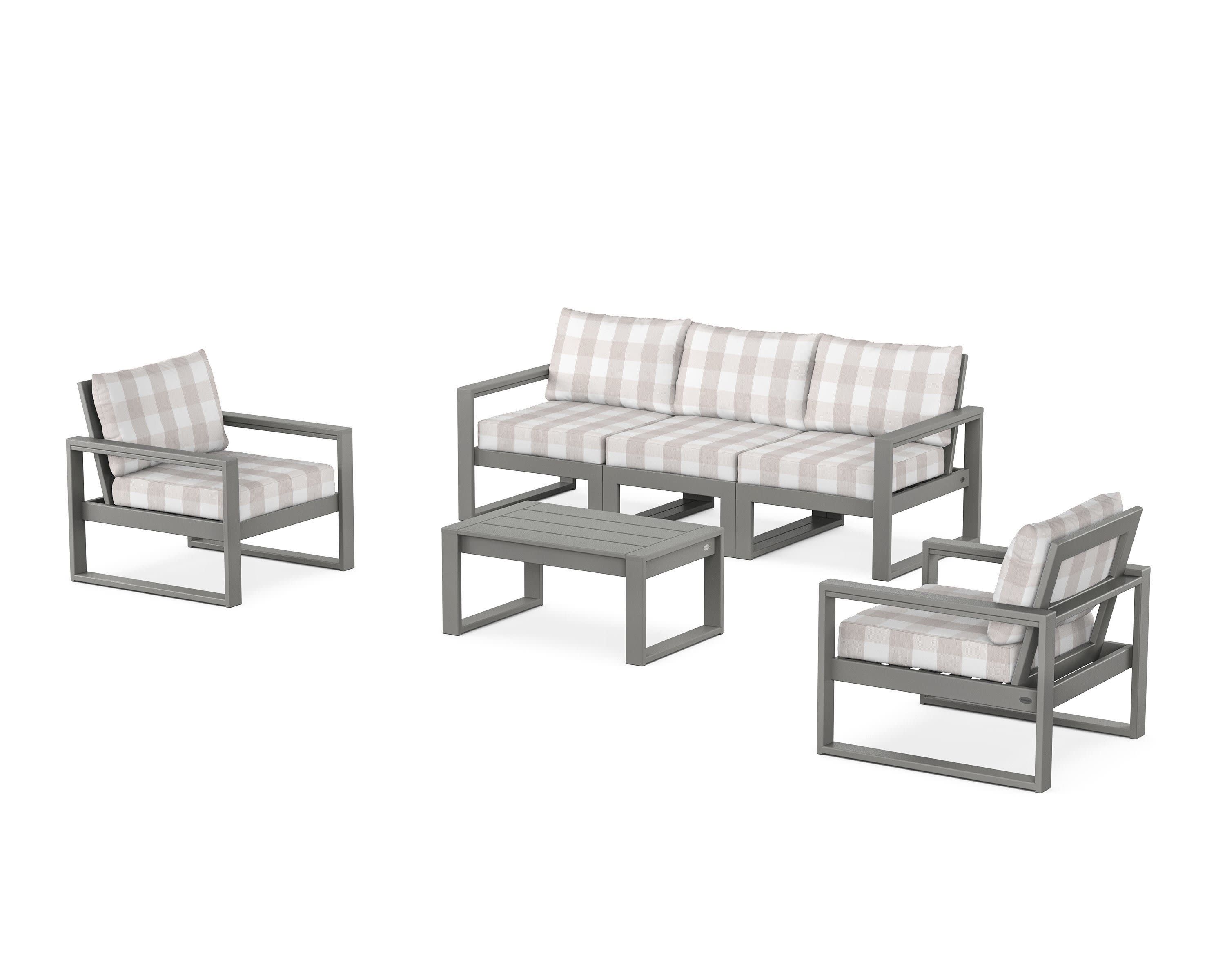 EDGE Sectional 4-Piece Deep Seating Set with Sofa in Slate Grey / Buffalo Plaid Dune Burlap