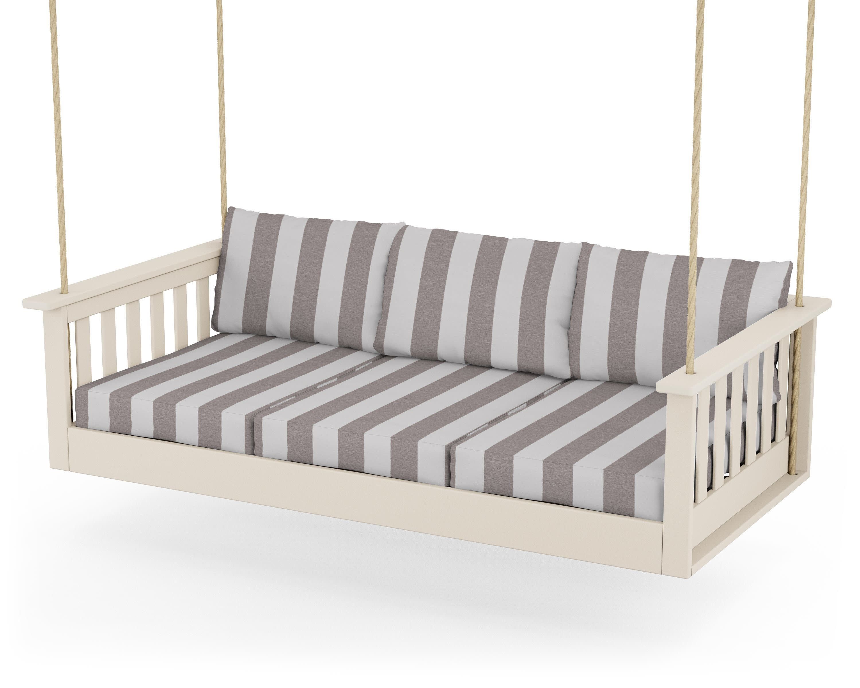 Vineyard Daybed Swing in Sand / Cabana Stripe Grey Mist