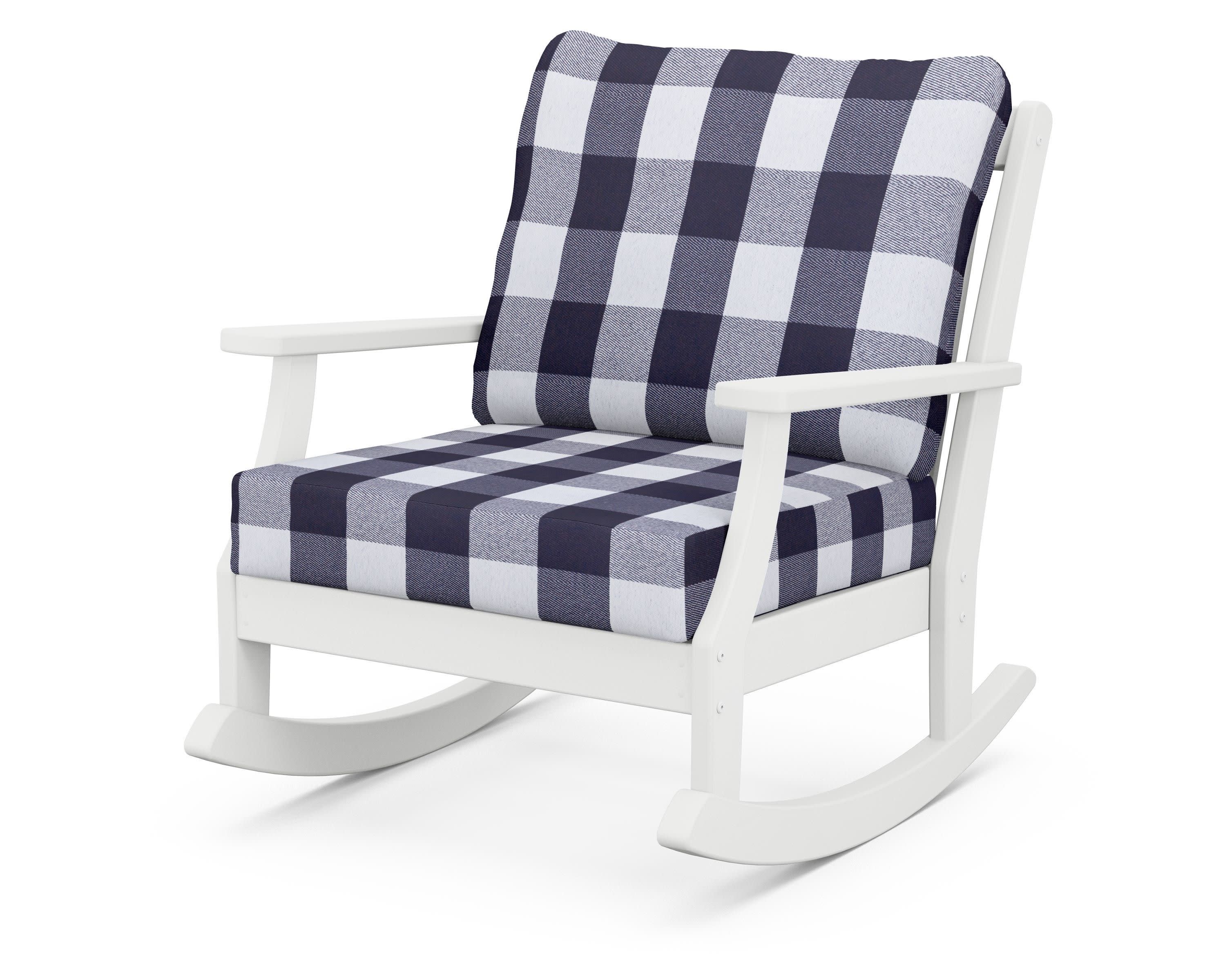 Braxton Deep Seating Rocking Chair in White / Buffalo Plaid Navy