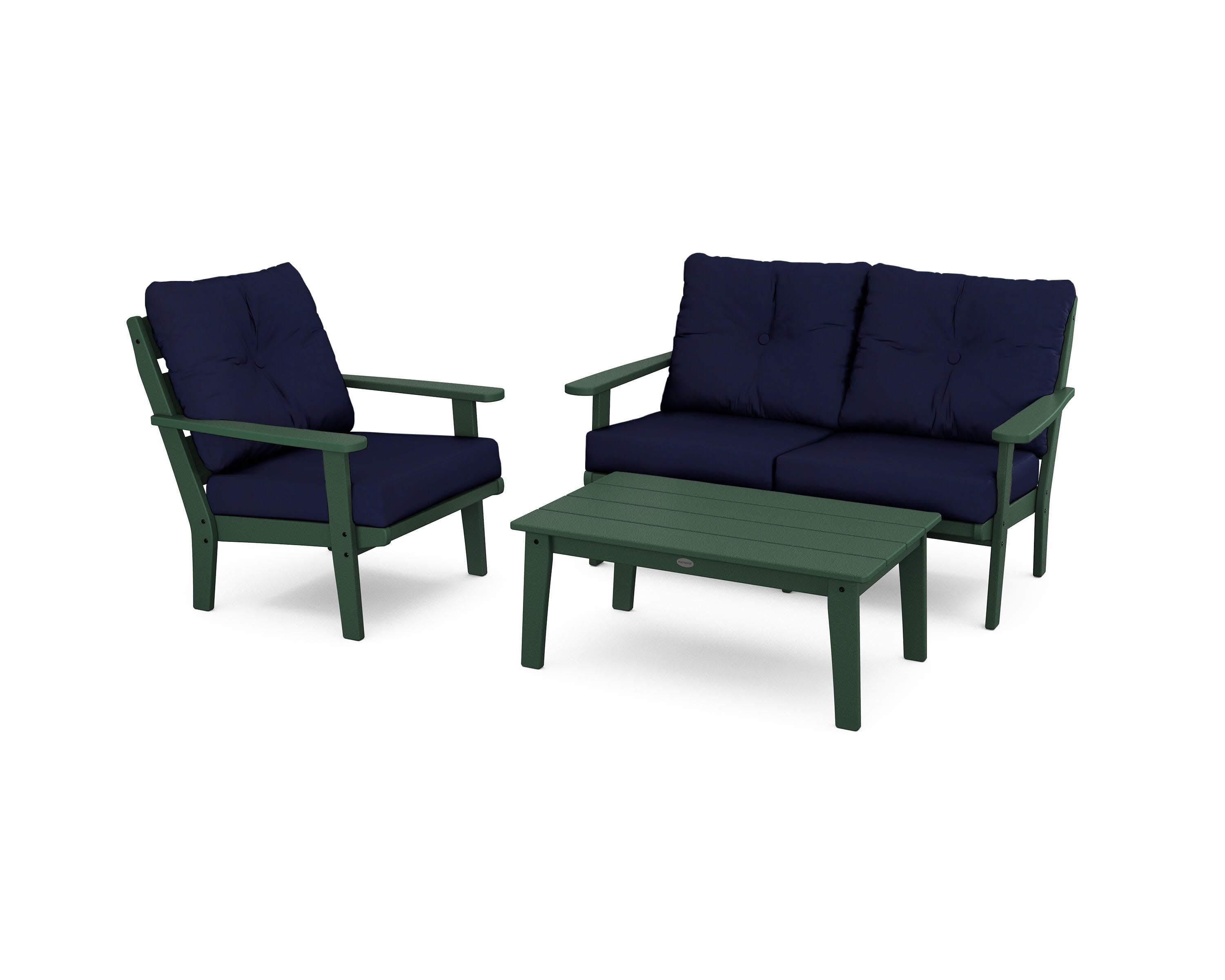 Lakeside 3-Piece Deep Seating Set in Green / Navy
