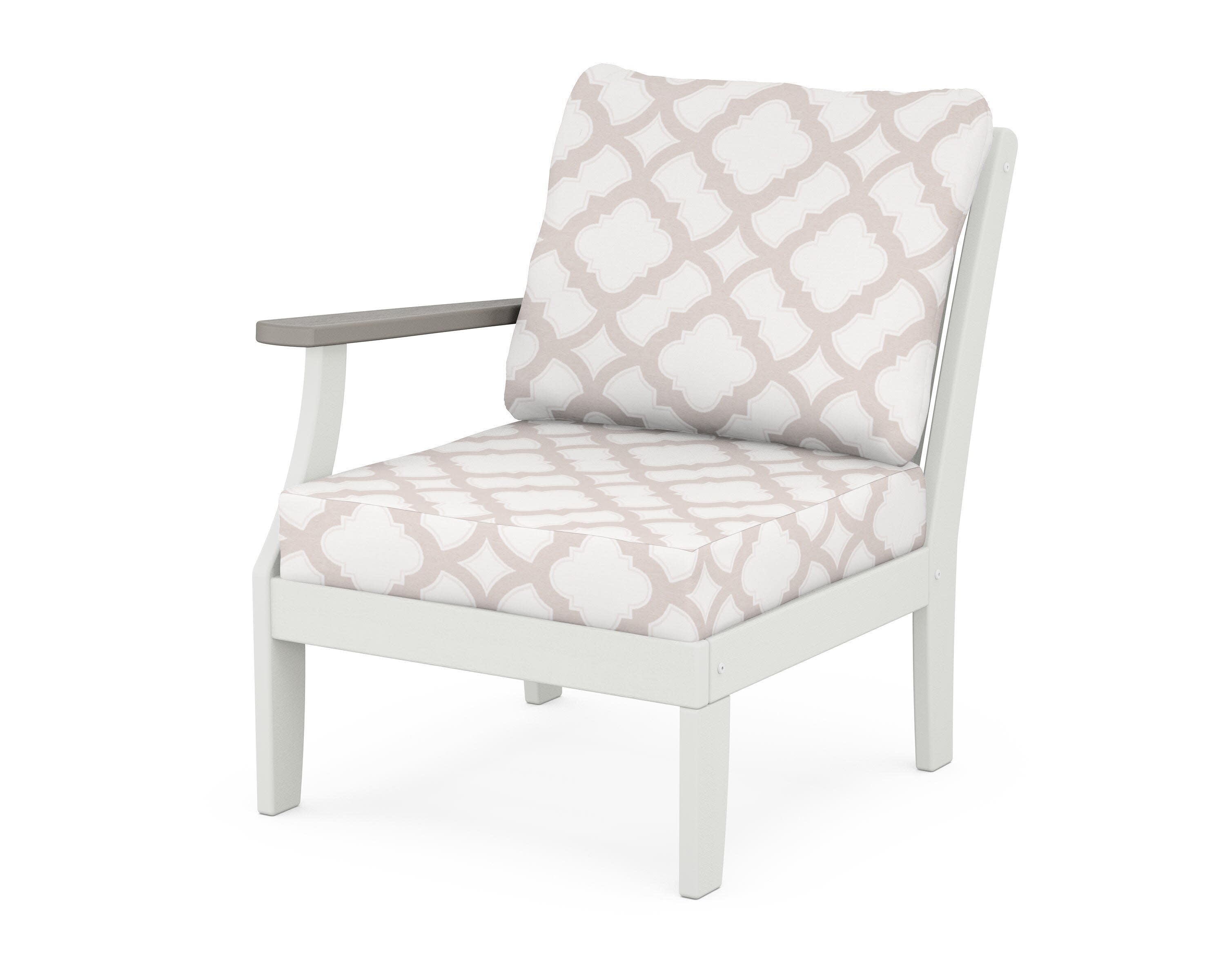 Braxton Modular Left Arm Chair in White / Driftwood / Trellis Dune Burlap