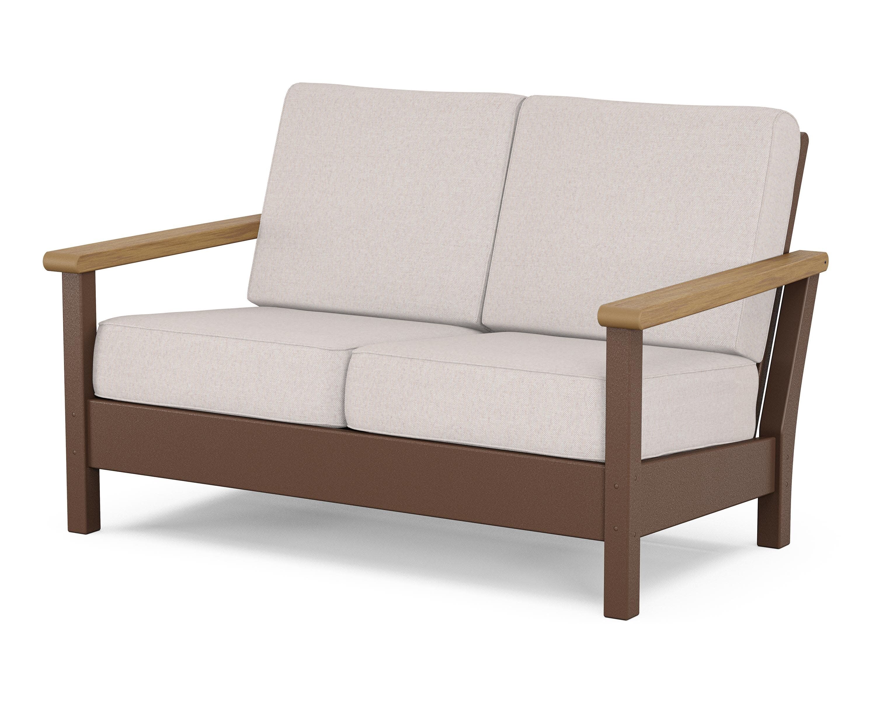 Harbour Deep Seating Loveseat in Mahogany / Natural / Dune Burlap