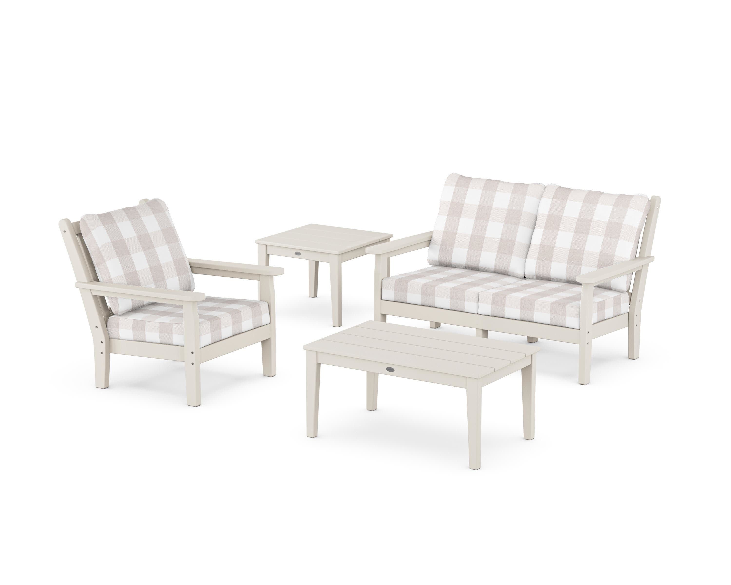 Chippendale 4-Piece Deep Seating Set in Sand / Buffalo Plaid Dune Burlap