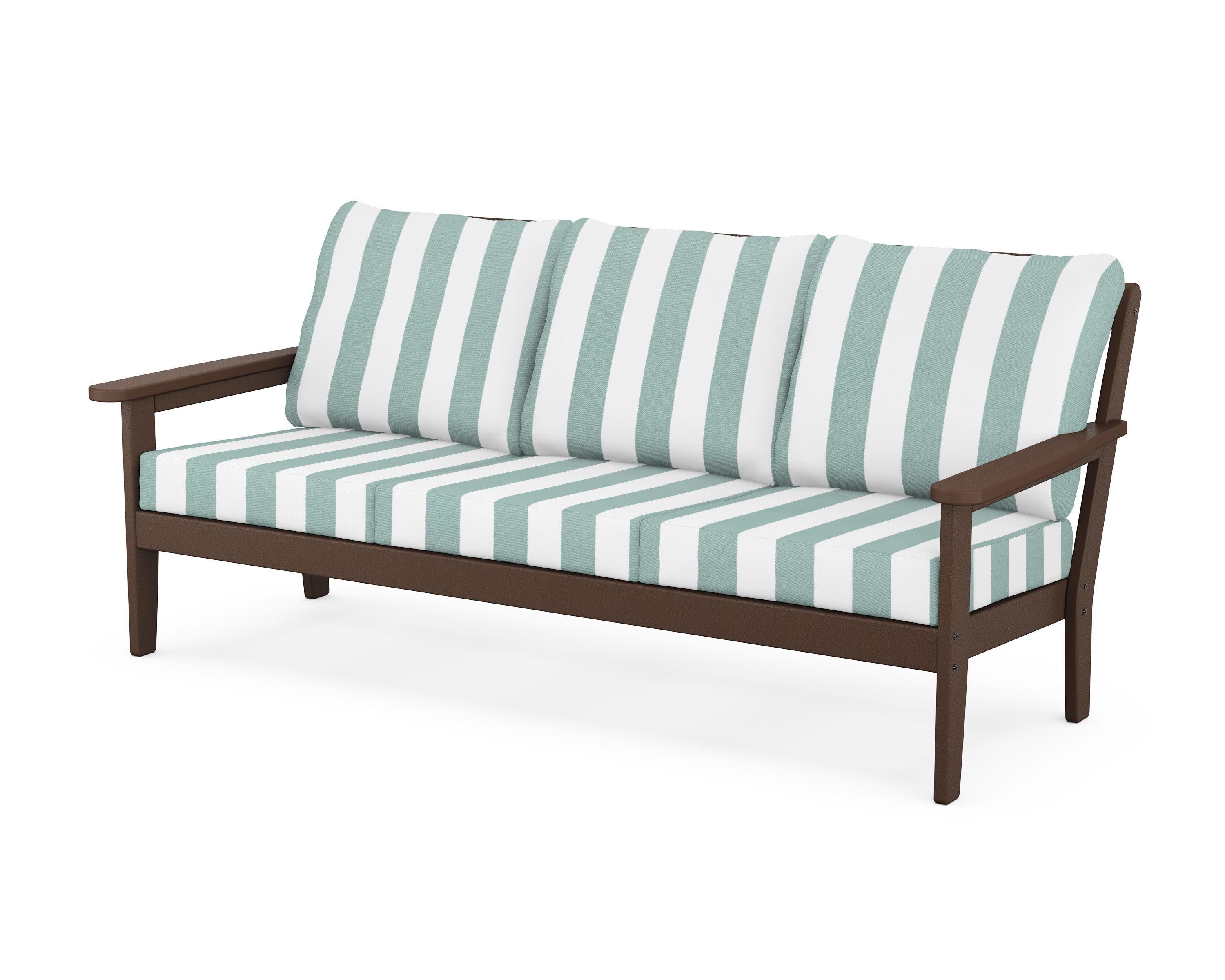 Cottage Deep Seating Sofa in Mahogany / Cabana Stripe Glacier Spa