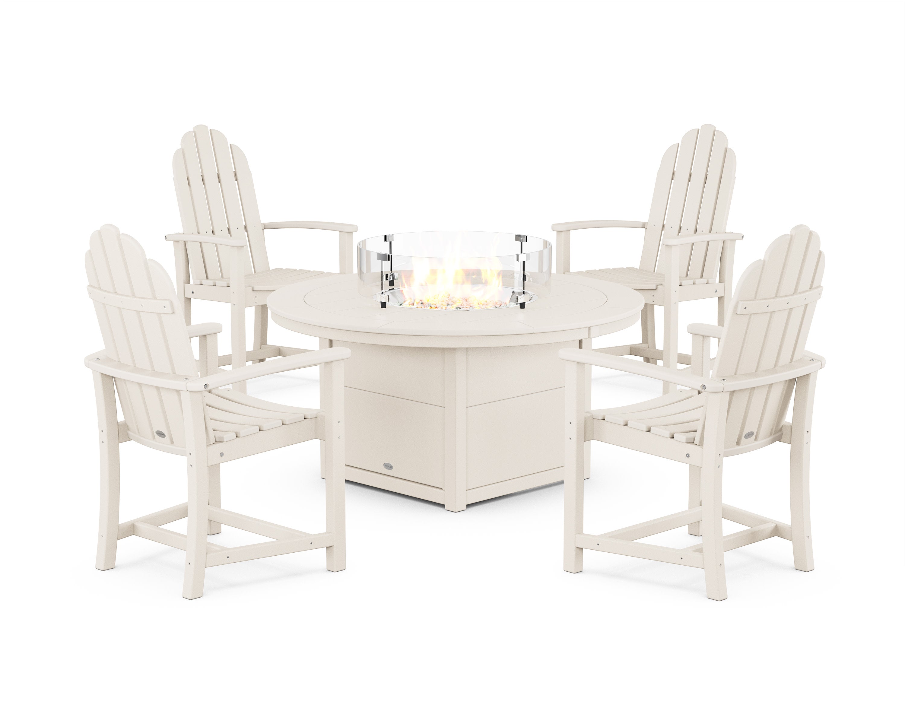 Classic 4-Piece Upright Adirondack Conversation Set with Fire Pit Table in Sand