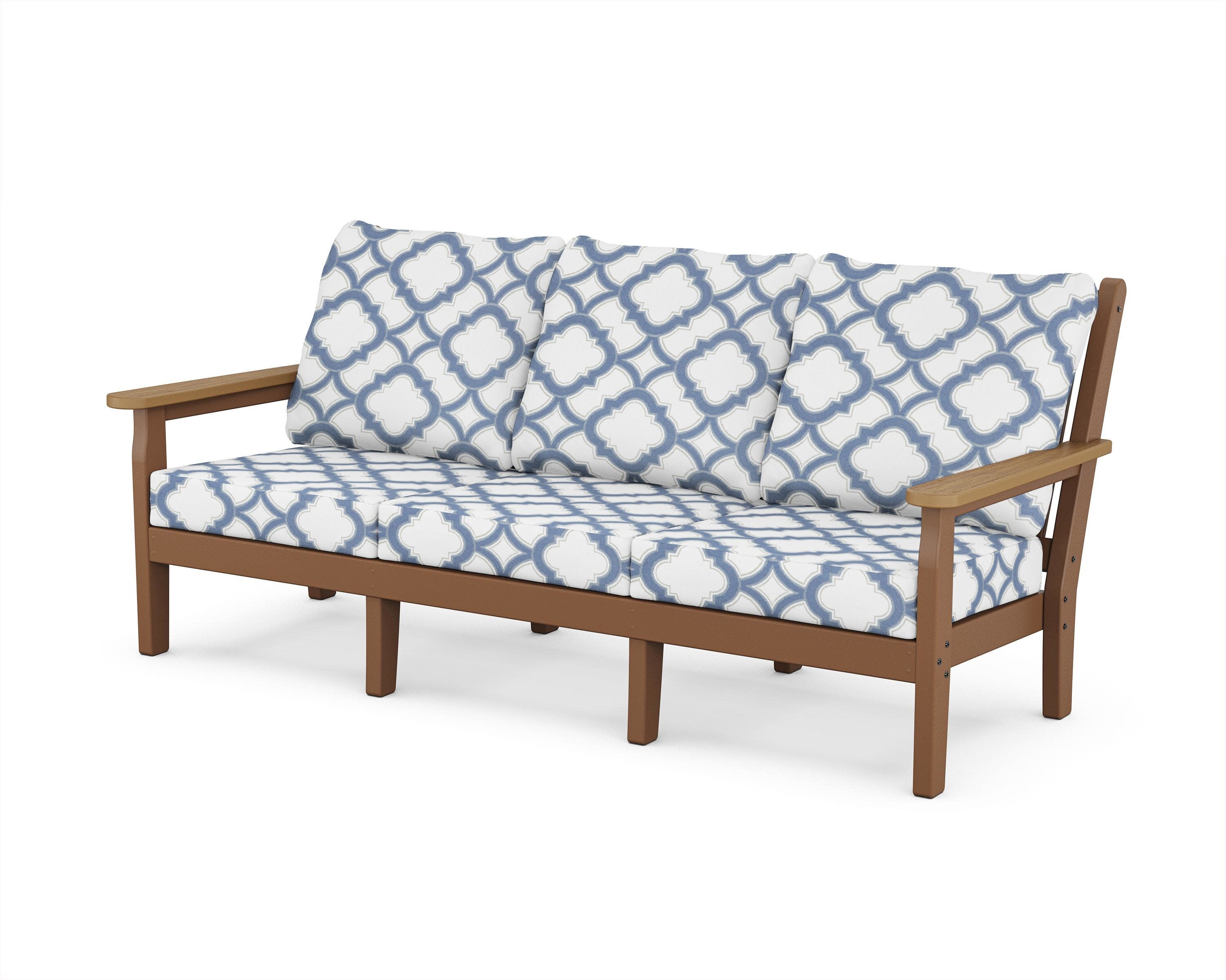 Chippendale Deep Seating Sofa in Teak / Natural / Trellis Sky Blue