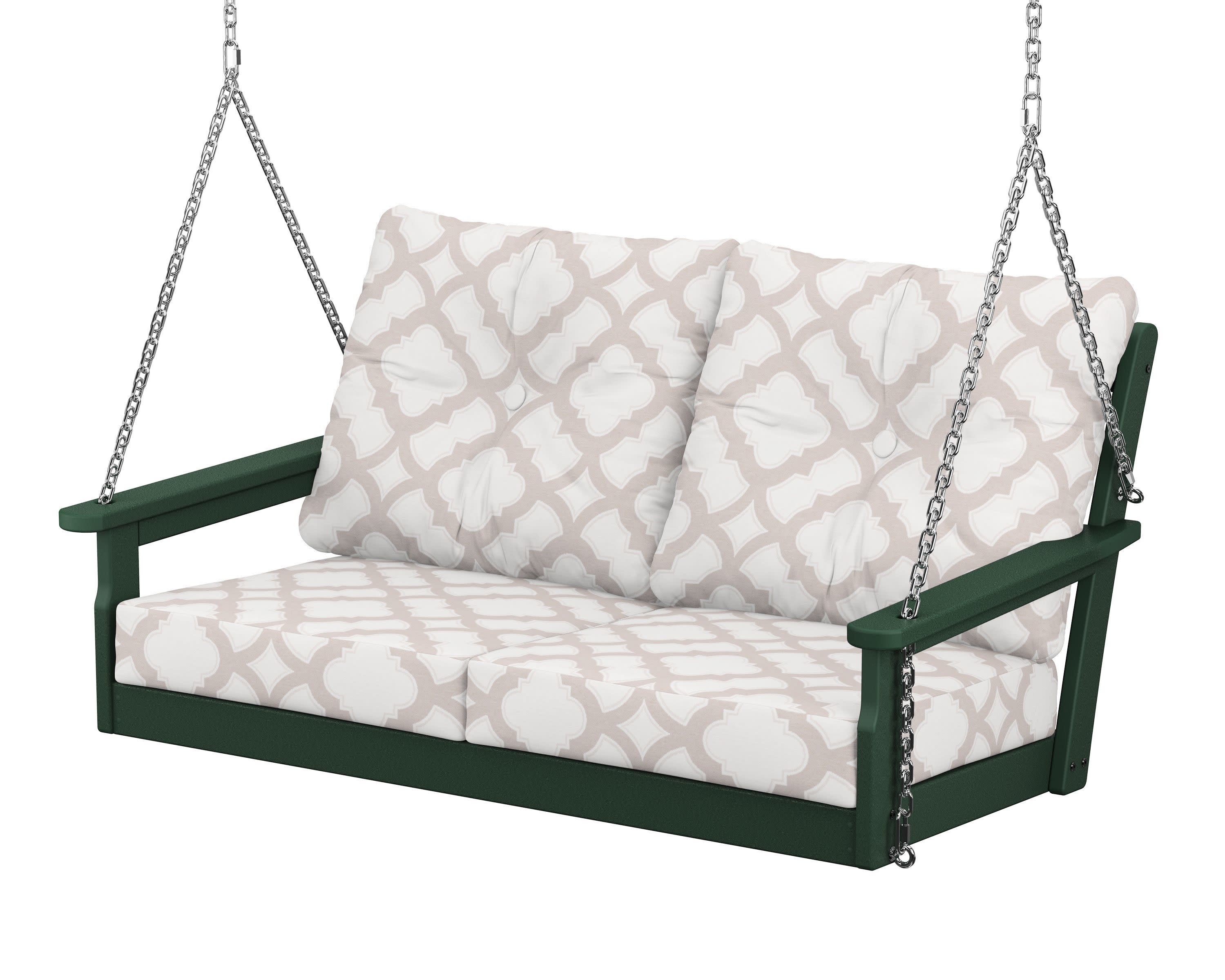 Vineyard Deep Seating Swing in Green / Trellis Dune Burlap
