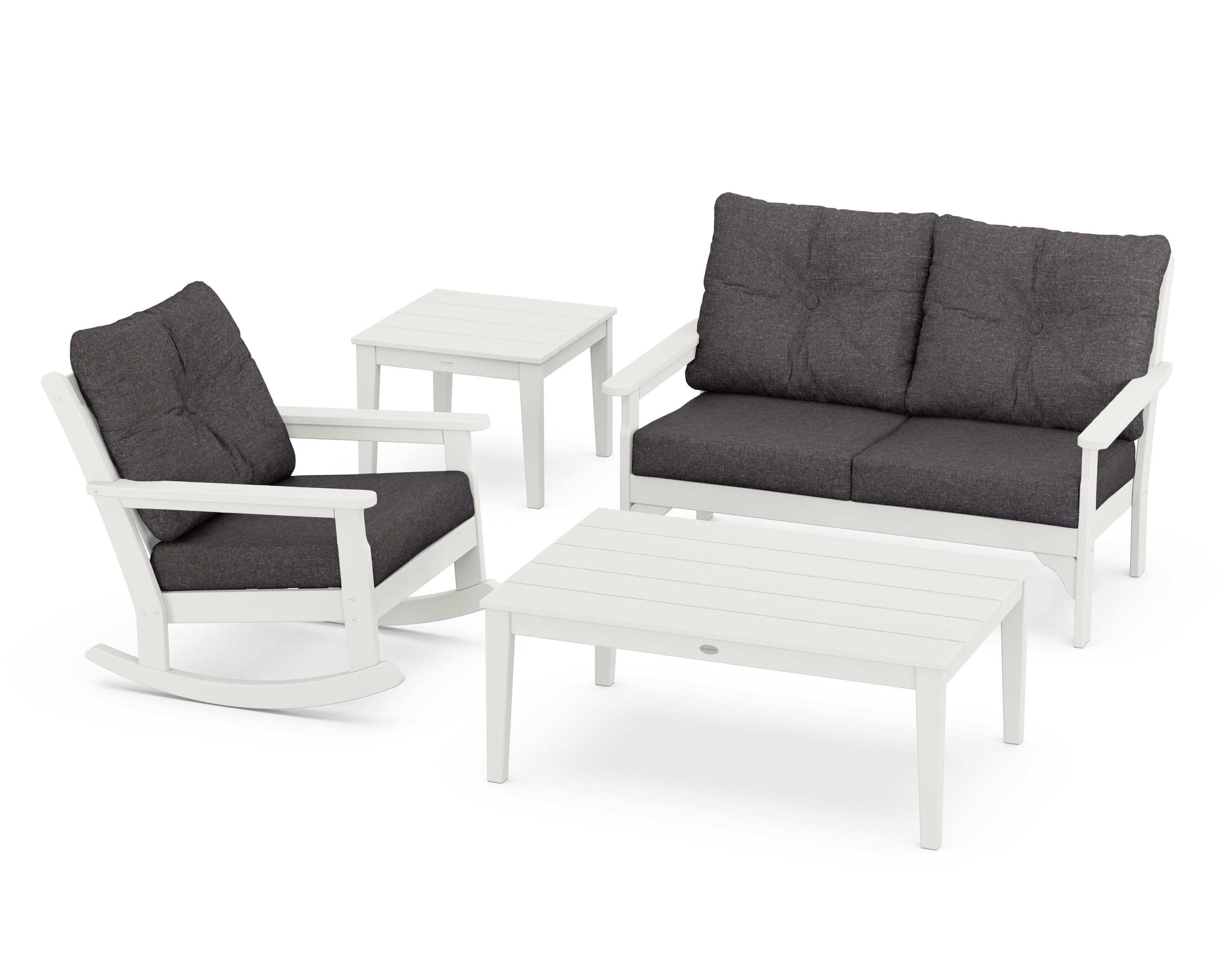 Vineyard 4-Piece Deep Seating Rocker Set in Vintage White / Ash Charcoal